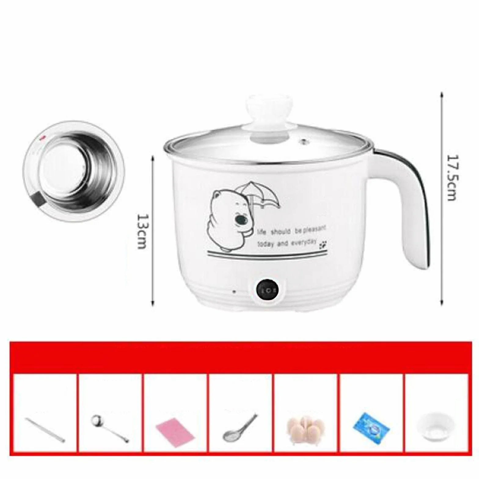 Mini Hot Pot Ramen Cooker Padella Elettrica Portatile Antiaderente Bianco