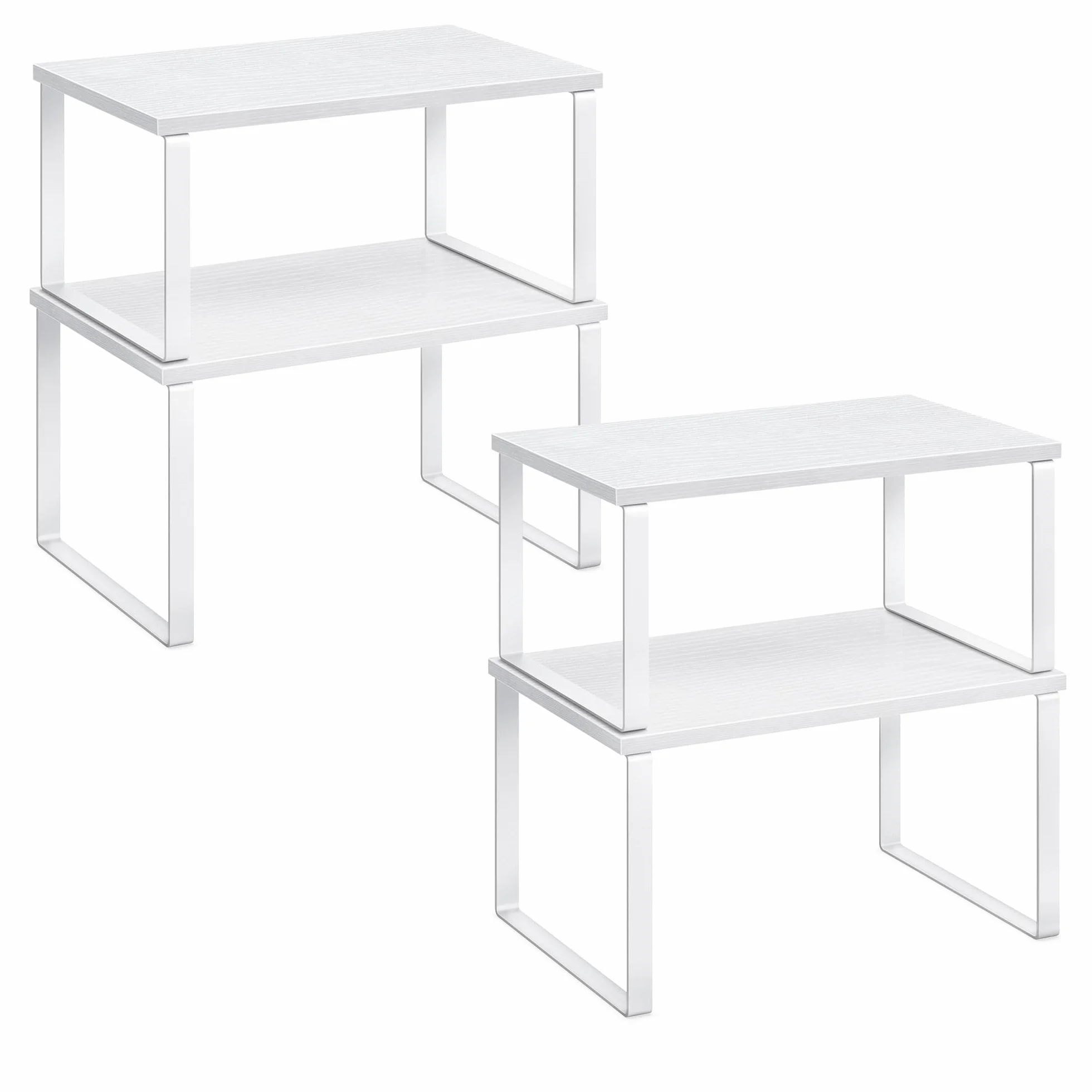 SONGMICS Organizzatori da Cucina Set di 4 Scaffali da Banco Portaoggetti Impilabile Espandibile Metallo Legno Ingegnerizzato Bianco Nuvola Bianco Neve KCS027W01