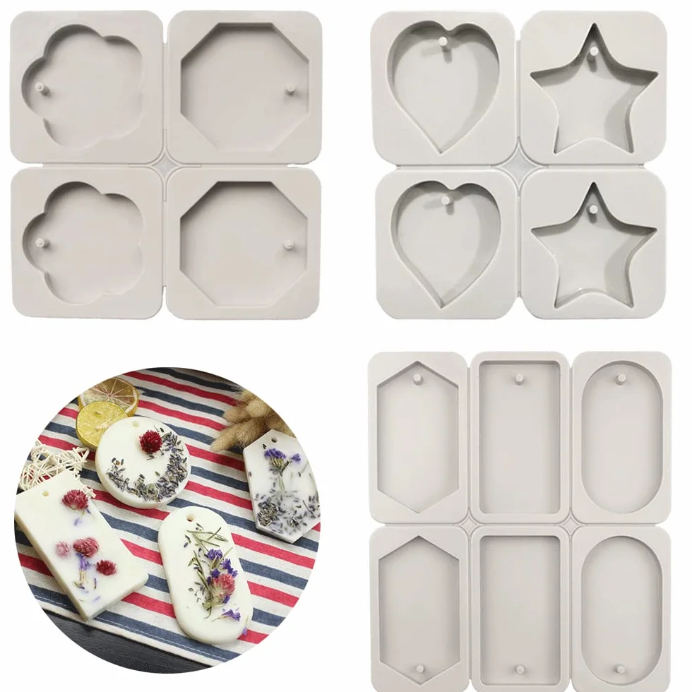 Stampi in Silicone per Sapone 3 Pezzi, Stampo per Candele Fai da Te con Foro, 6 Cavità e 4 Cavità