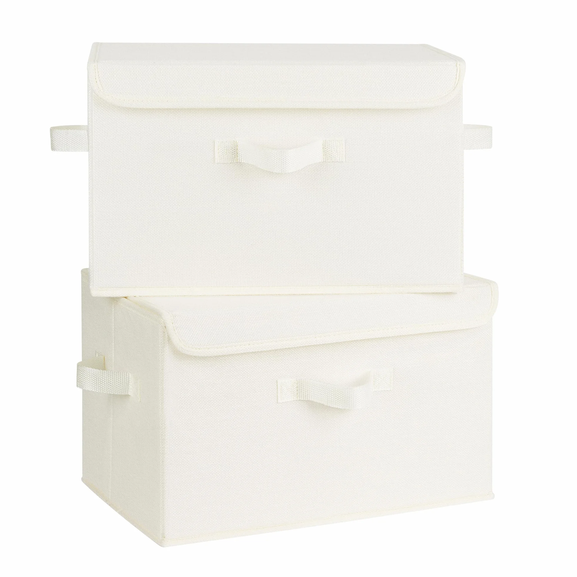 GRANNY SAYS Scatole Portaoggetti con Coperchio, Set di 2 Rigide in Tessuto Bianco per Scaffali Armadio