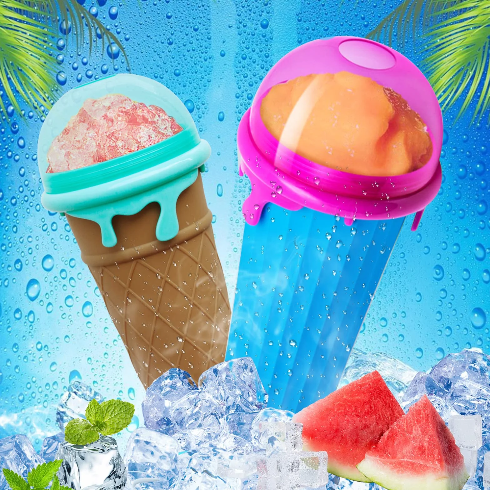 Glovios 500ML Slushy Maker Mug z Silikonu, Szybko Mrożący Kubek na Slush, DIY Koktajle Mleczne Lody
