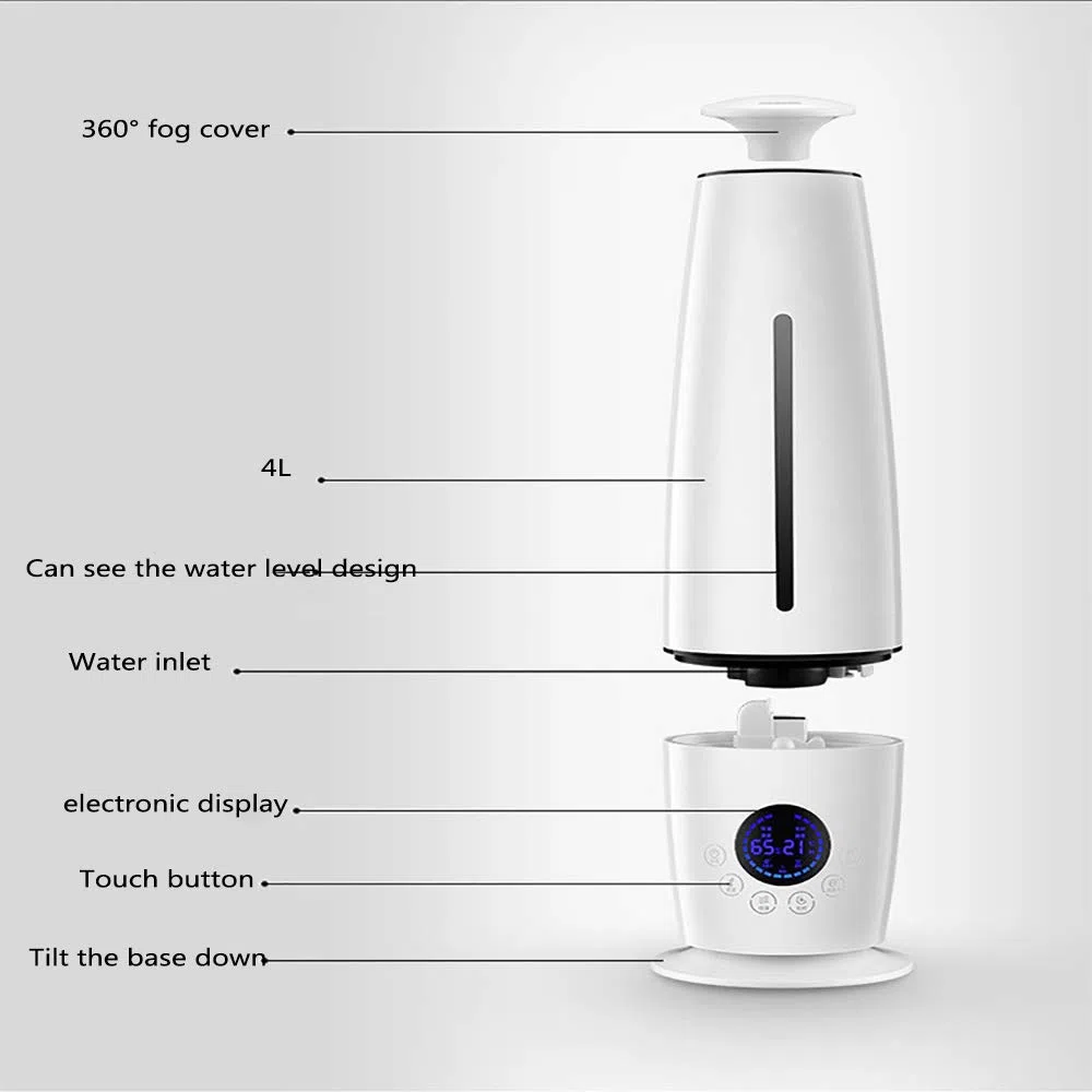 Umidificatore per Camera da Letto Purificazione di ioni Negativi Uso Domestico Ultra Silenzioso Smart Onda supersonica Cameretta per Bambini Ufficio Adatto per Naso, Occhi e Pelle (Macchine