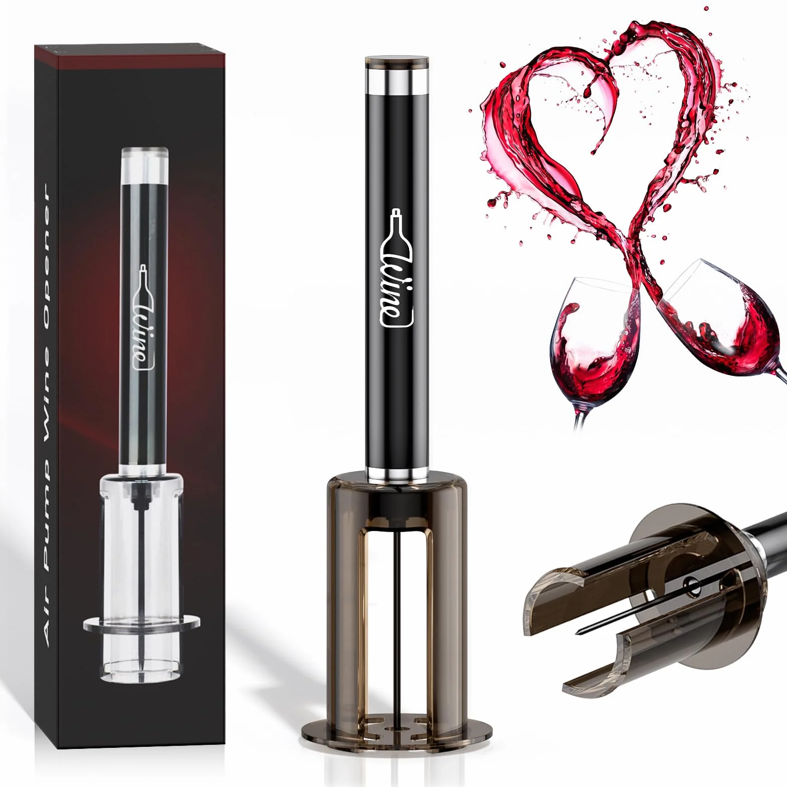 Quntis Cavatappi per Vino, Apribottiglie Vino di Pompa Pressione Aria Cavatappi Portatile Inox, con cappuccio protettivo Regali Natale Uomini Donne Accessori Vino per Feste Vacanze Casa Cucina