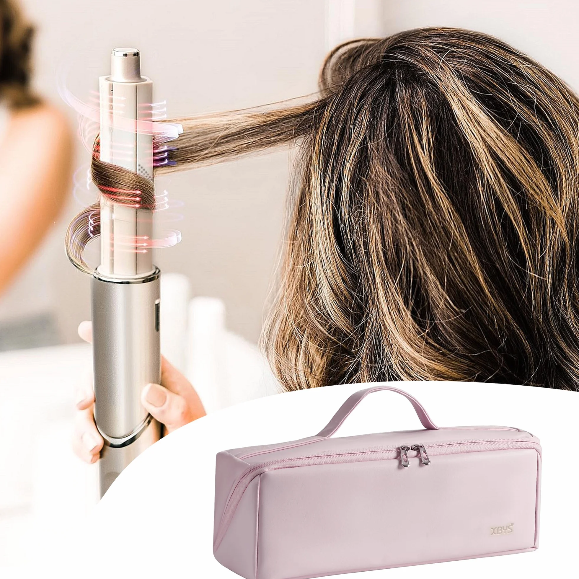 Veki Borsa da Viaggio Portatile in Pelle PU Compatibile con Dyson Airwrap Styler e Shark, Borsa Impermeabile per Asciugacapelli, Custodia da Viaggio per Dyson Supersonic Capelli e Accessori (Rosa)