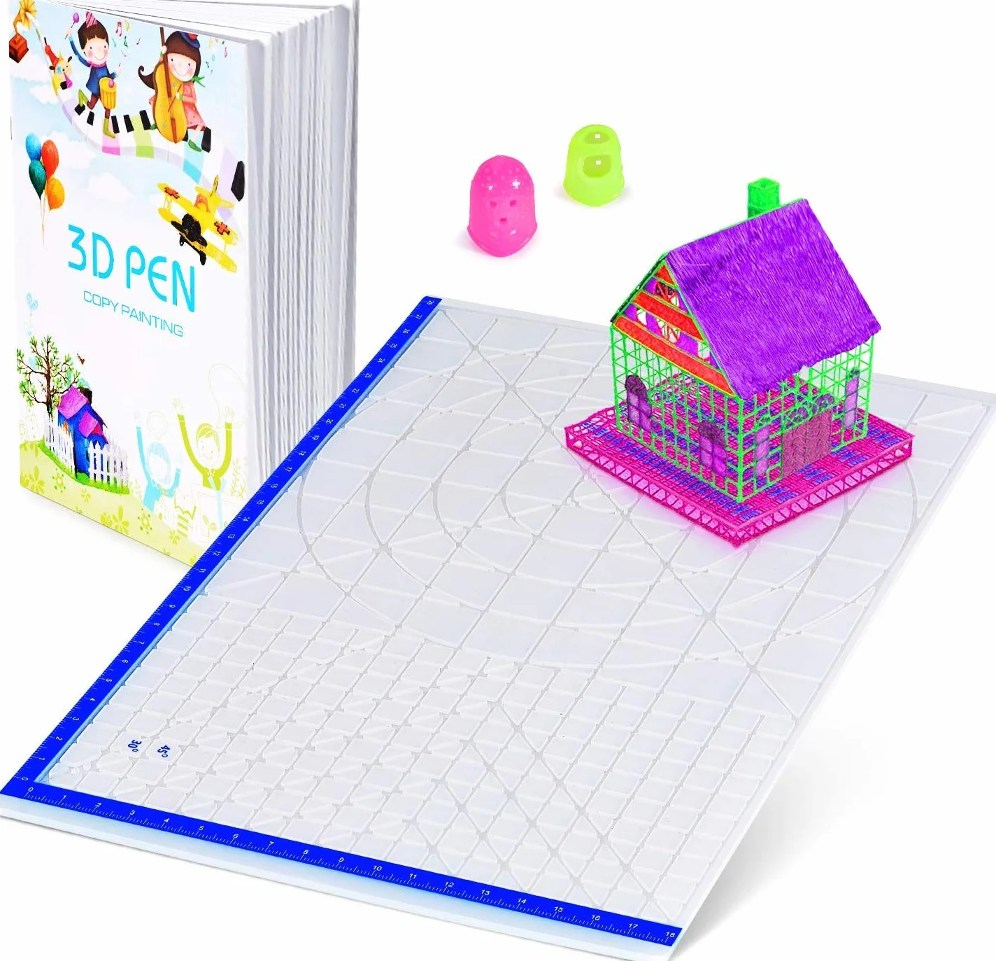 Tappetino per penna 3D con modelli di base, libro e 2 ditali in silicone