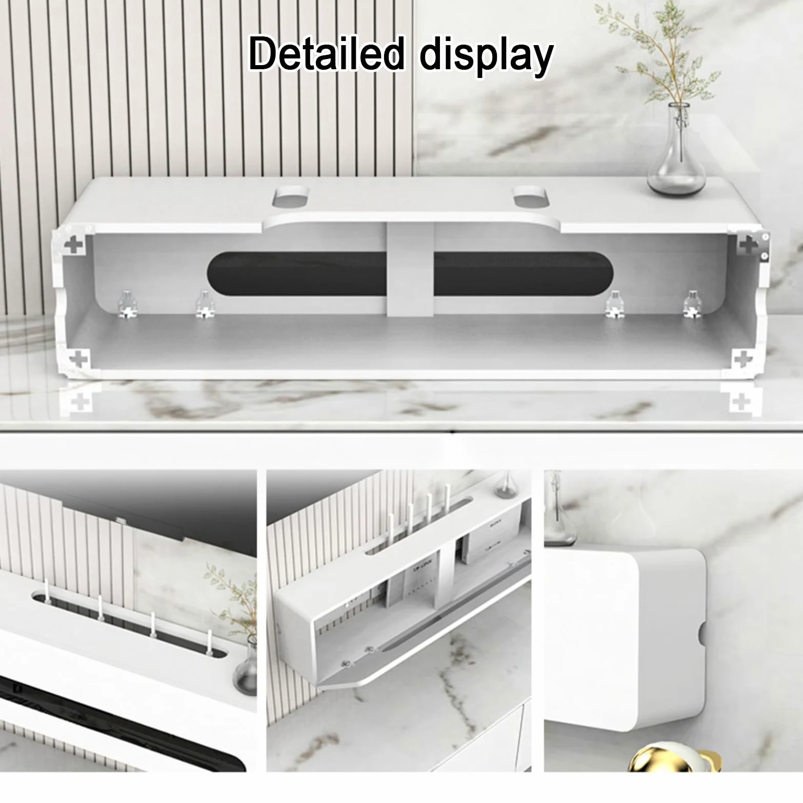 Mensola da parete in legno per router WiFi e scatola di gestione dei cavi, design elegante nero per spazi nizzati, 60 x 20 x 13 cm / 24x8x5in, ideale per router e nascondicavi
