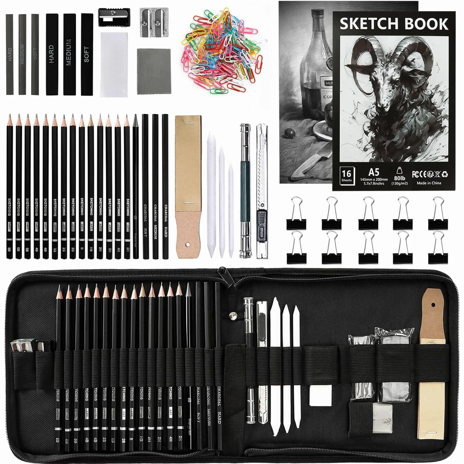 UCAMP Kit da disegno 35 pezzi con matite per artisti, set professionale con borsa per principianti