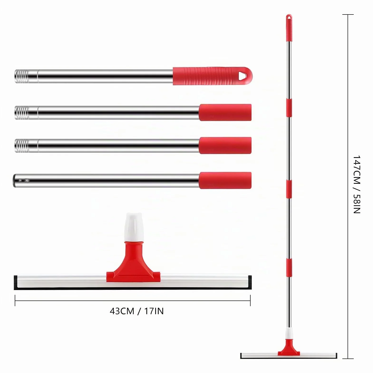 Mitclear 43cm Tergipavimento Pavimenti con Manico di Prolunga(147cm), Tergipavimenti in gomma per impieghi gravosi, Tergipavimento Spingiacqua con Spazzola per Garage, Doccia, Bagno, Patio, Giardino