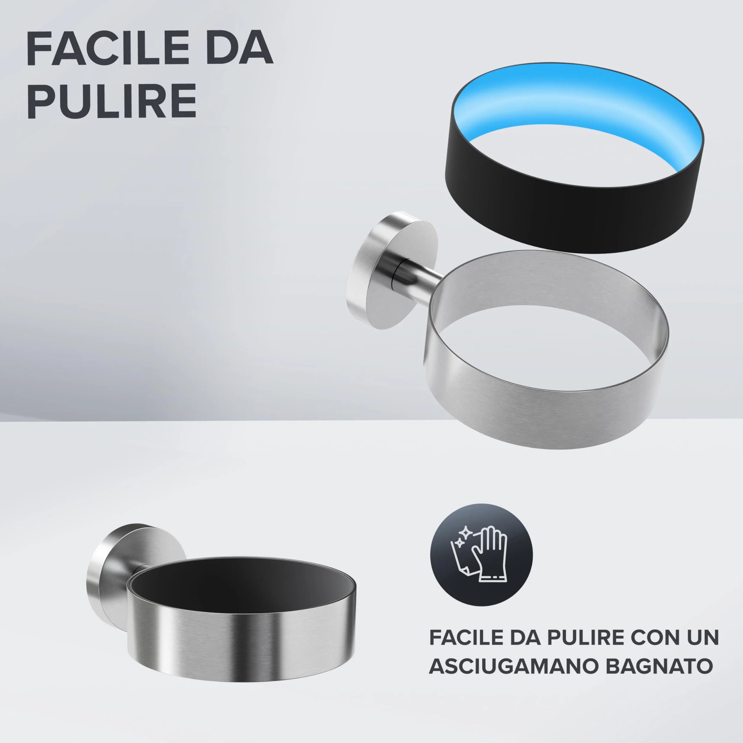 ovimar Porta asciugacapelli Ronne | Acciaio Inox | Argento | con Fissaggio a Parete per Foratura | con Imbottitura per asciugacapelli | per Foratura | Porta asciugacapelli in Bagno