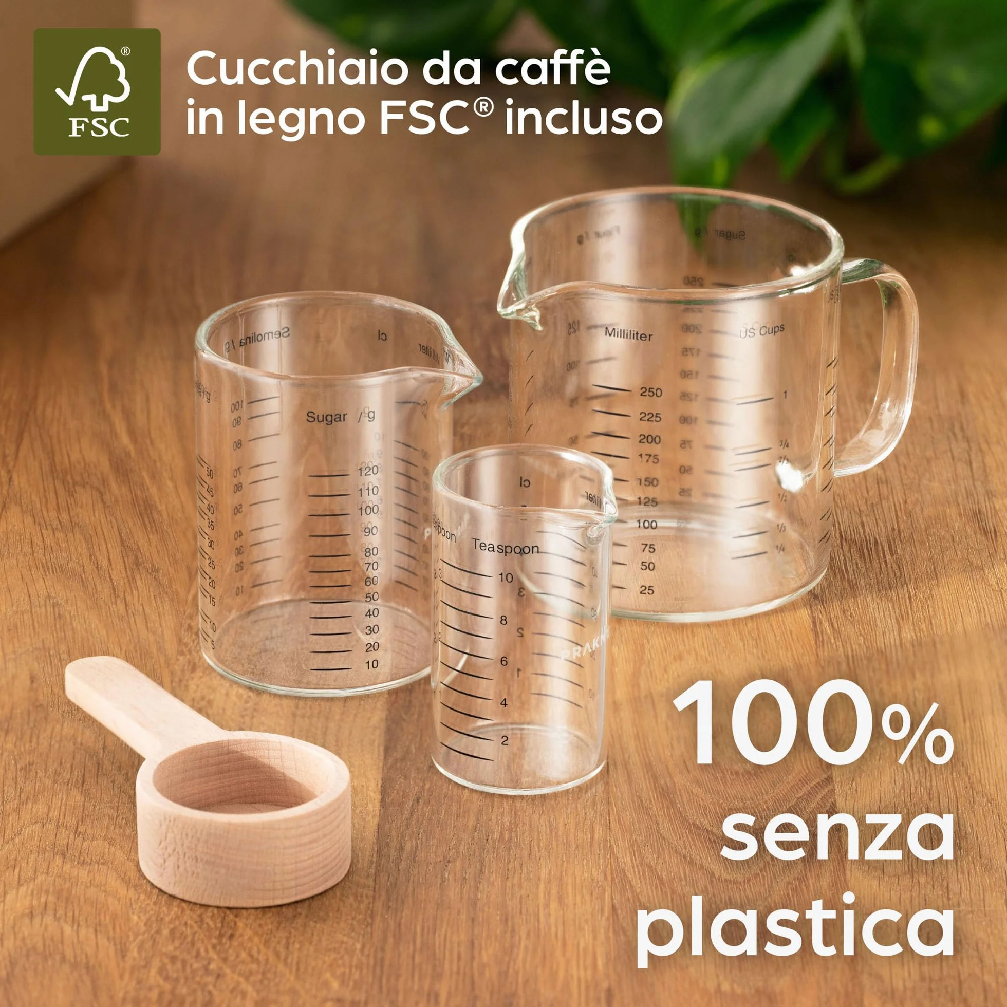 Praknu Brocca Graduata in Vetro - 50ml, 125ml, 250ml - Scala Precisa - Impilabile - Resistente al Calore e al Microonde.