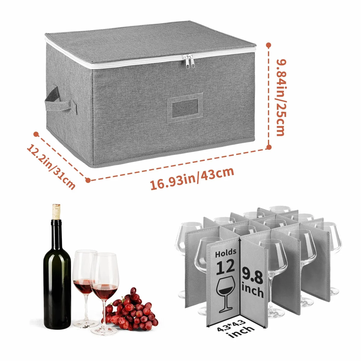 Boczif Wine Glass Storage Boxes, Stemware Storage Chest Boxes with Dividers, Glassware Storage Containers Holds White Wine Glasses, Champagne Flutes, Crystal, Drinkware