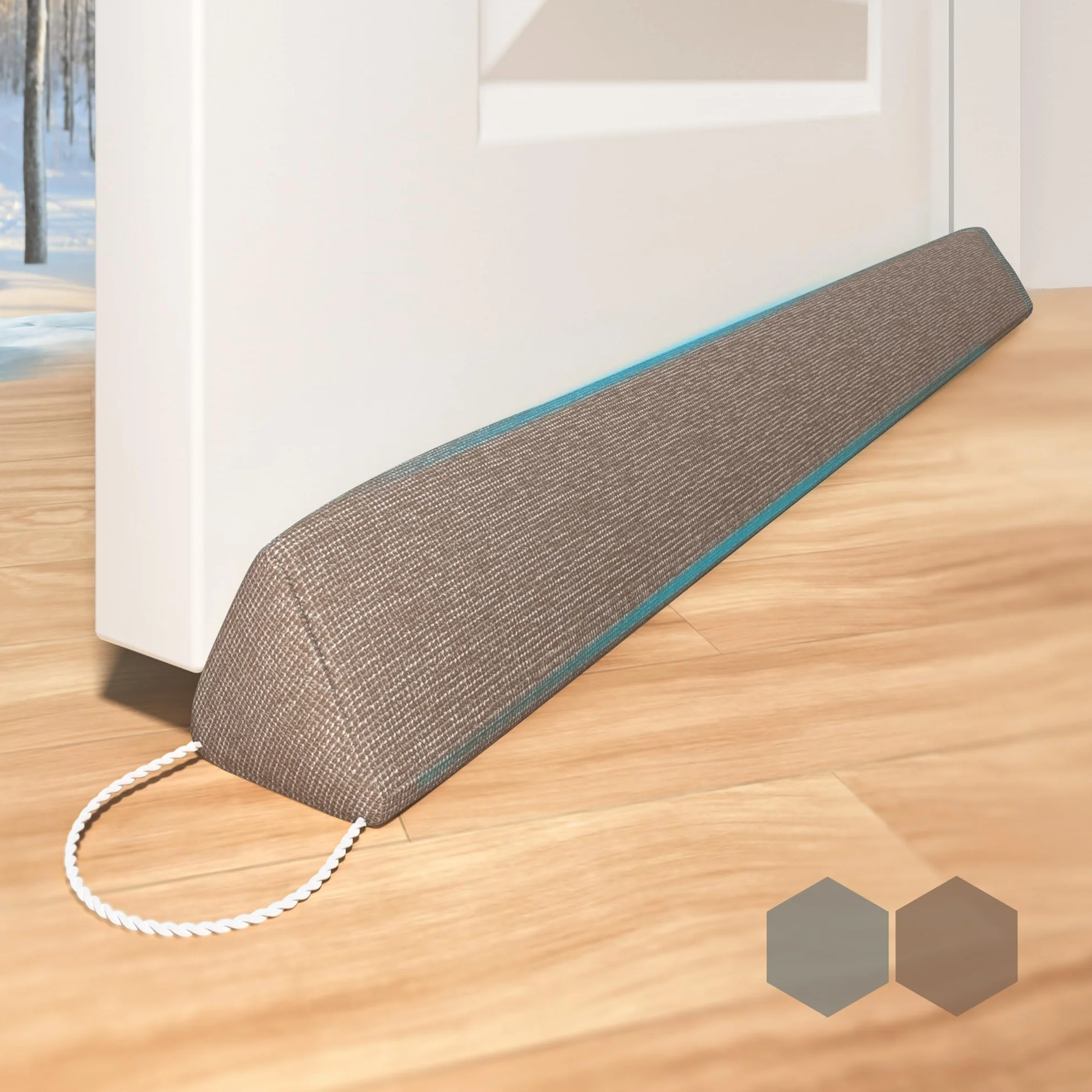 Paraspifferi per porte, 90 cm, guarnizione extra pesante, lavabile, per isolamento acustico di porte e finestre, facile da riporre grazie alla linguetta, marrone