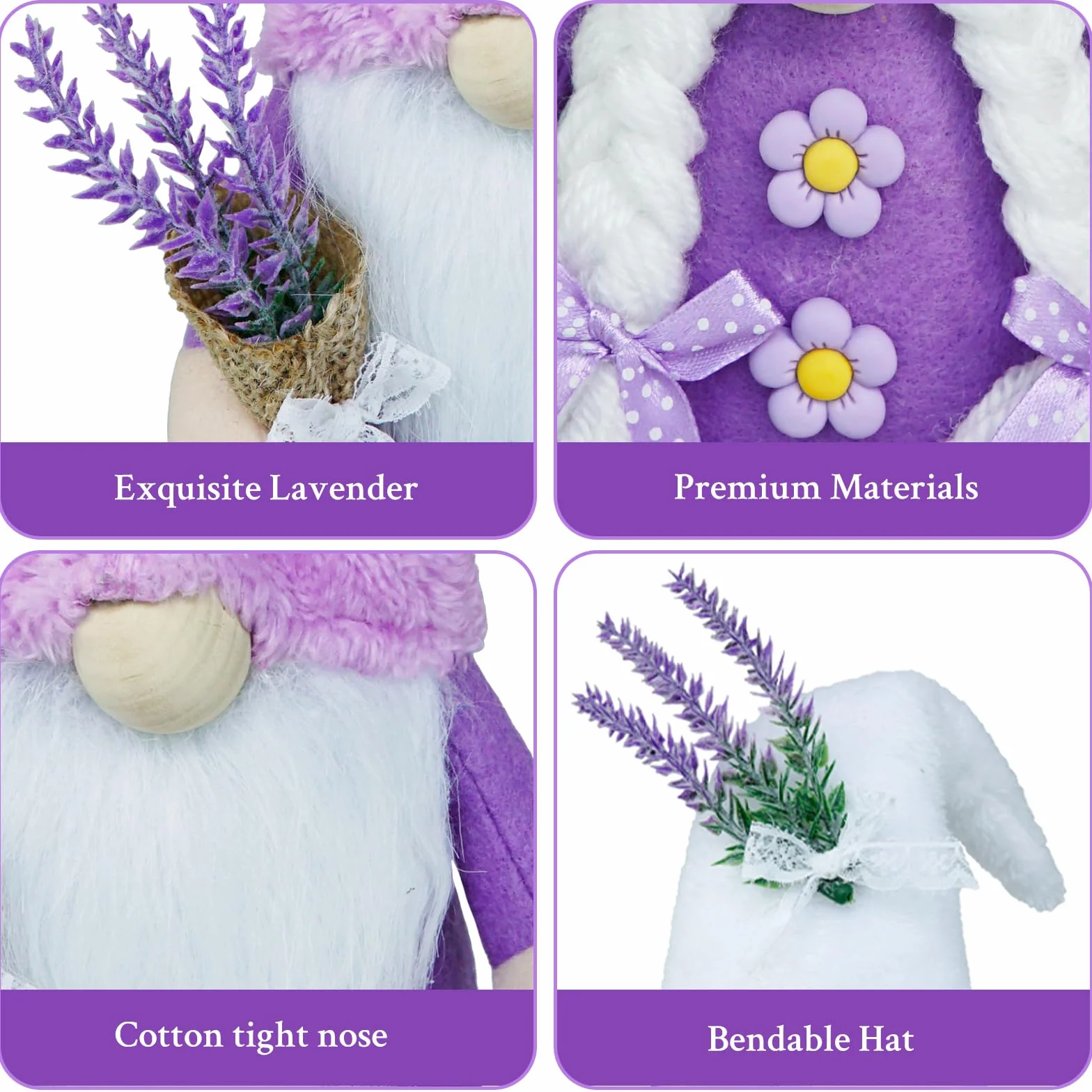 Gnomo svedese primaverile in peluche lavanda decorazione per la casa regalo fatto a mano viola per cucina vassoio