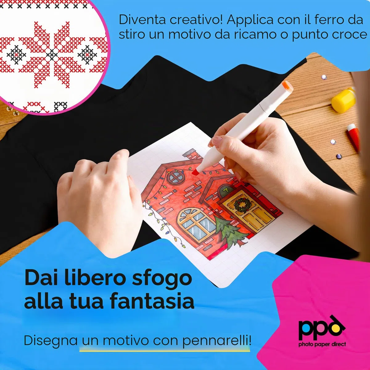 PPD A4 20 Fogli di Carta Trasferibile Termoadesiva Professionale Inkjet - Tessuti Scuri - PPD-4-20
