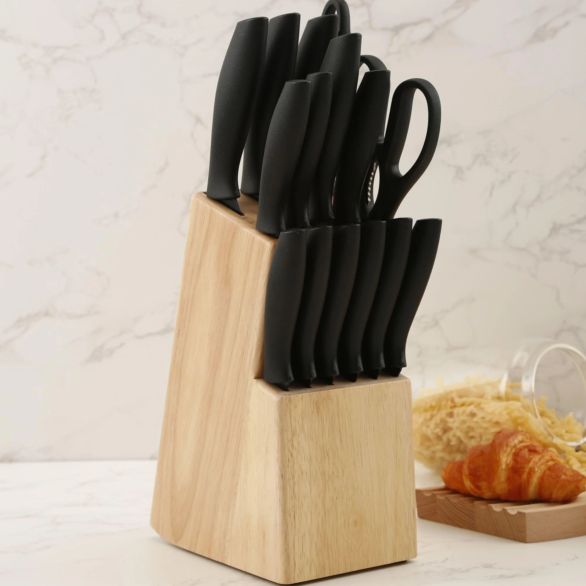 Ceppo per coltelli da cucina universale 15 pezzi. Porta coltelli da cucina realizzato in legno massiccio. Supporto per i coltelli robusto ed elegante. Portacoltelli da cuccina (Quercia)