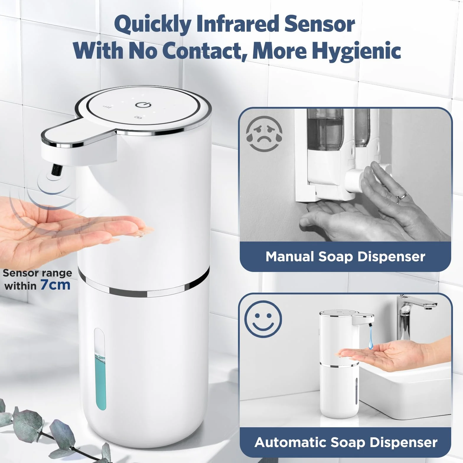 Dispenser Sapone Automatico, 380 ml Dispenser Sapone Bagno con Sensore di Movimento Infrarossi, Parete, Ricaricabile Tramite USB, Impermeabile IPX5, Adatto per Cucina, Bagno