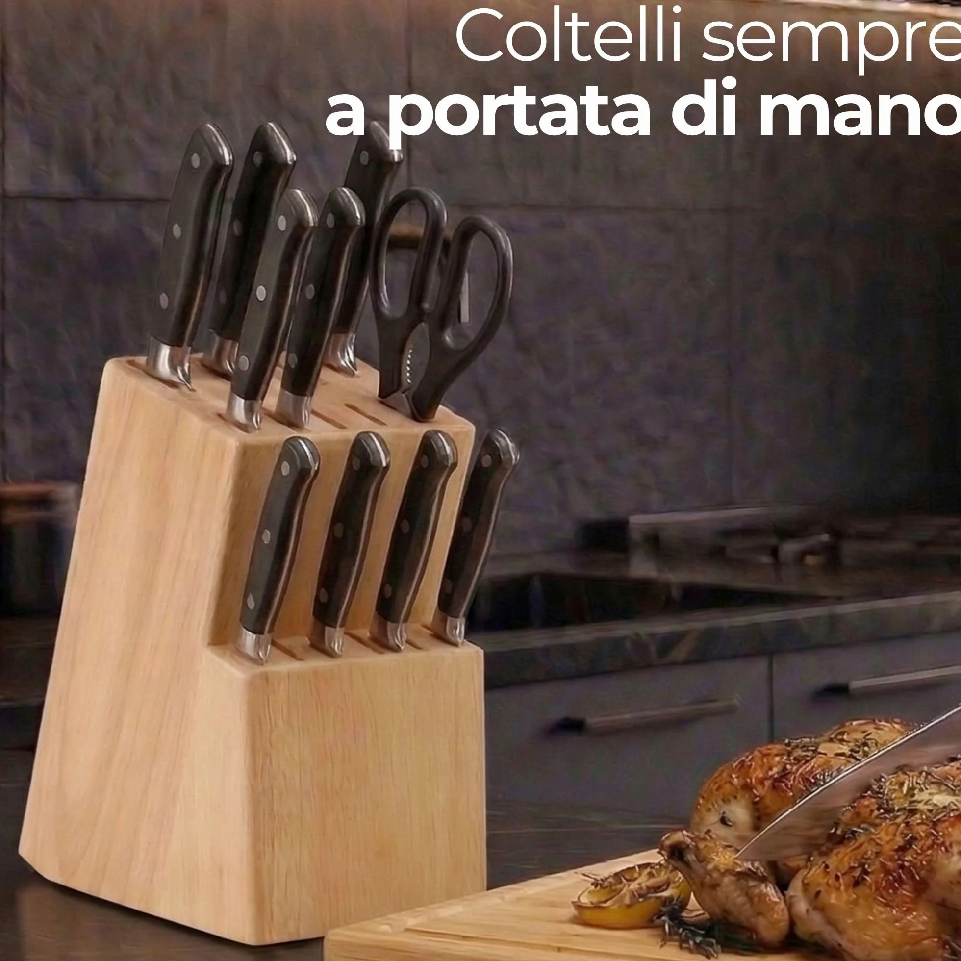 Ceppo per coltelli da cucina universale 15 pezzi. Porta coltelli da cucina realizzato in legno massiccio. Supporto per i coltelli robusto ed elegante. Portacoltelli da cuccina (Quercia)