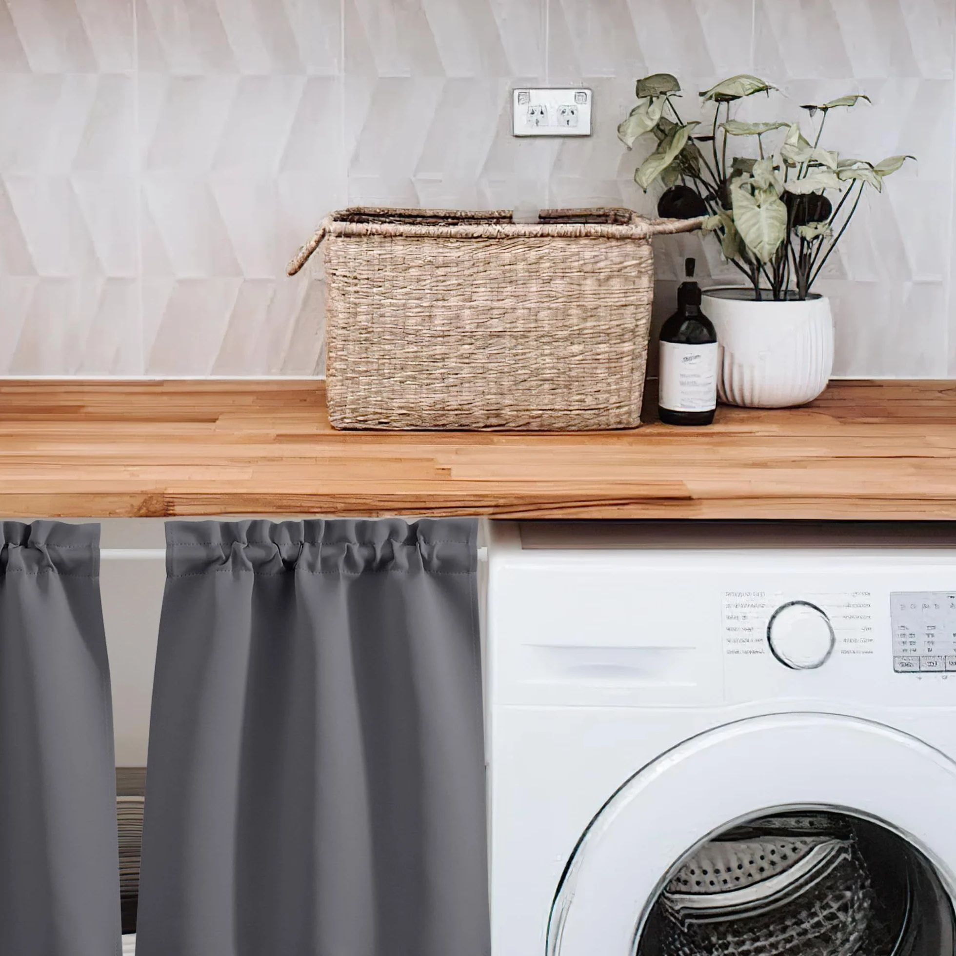 PONY DANCE Tende a Vetro per Finestra Tende Oscuranti per Cucina Corte Tendine Finestra a Vetro Blackout Curtains Termiche con Tasca 2 Pezzi 60x90 CM, Grigio