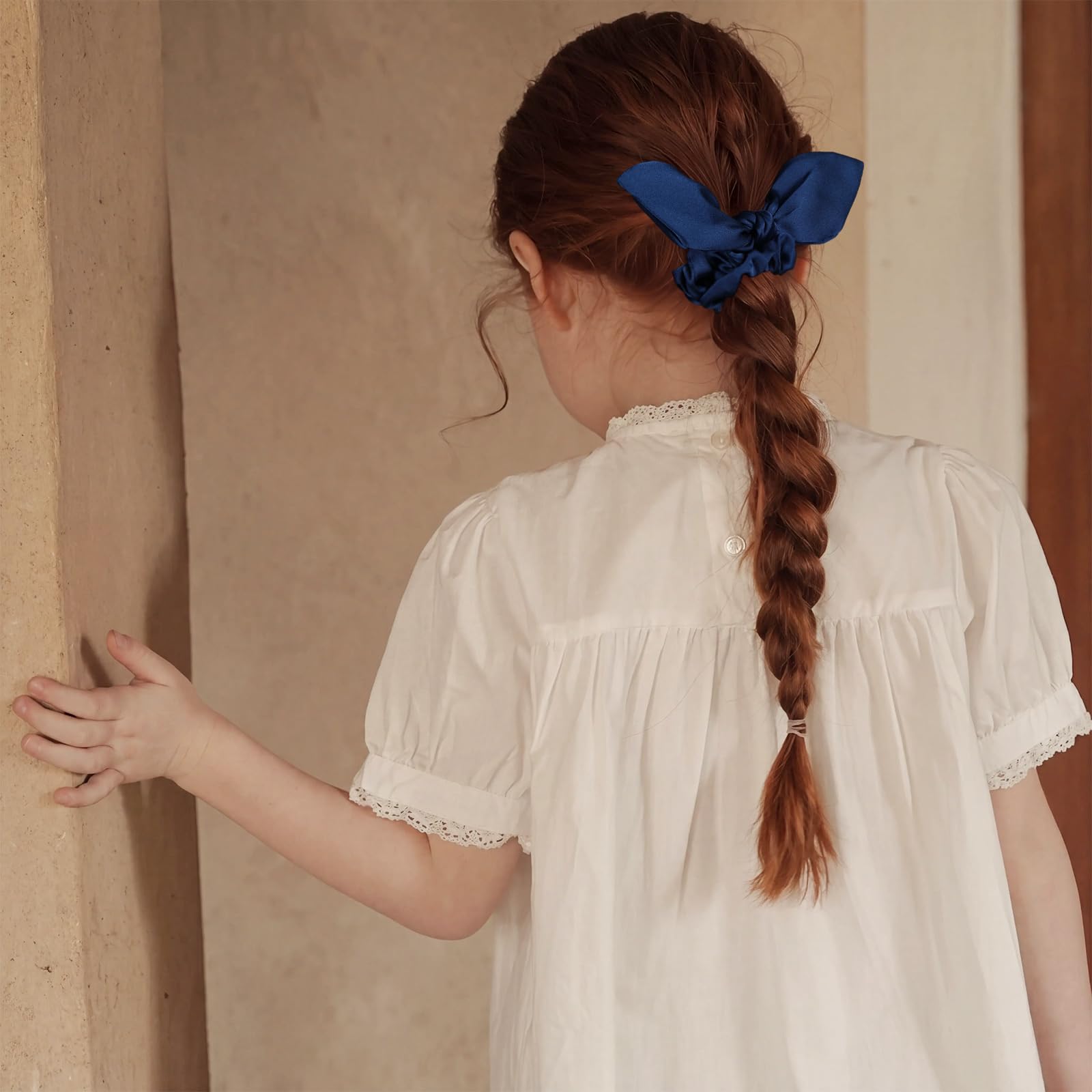 Navy Mulberry Silk Satin Bunny Ear Scrunchies
