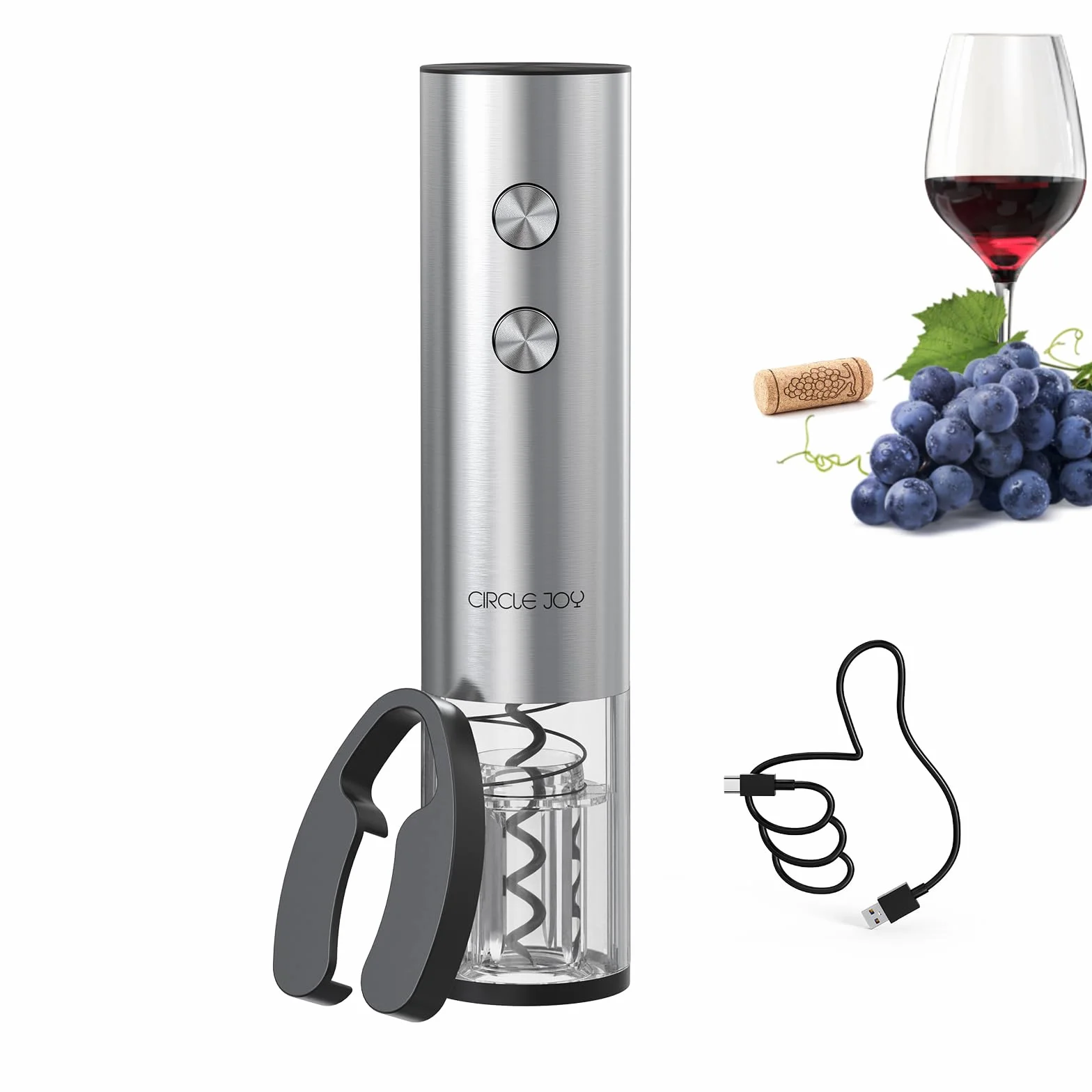 CIRCLE JOY Cavatappi elettrico con taglierina capsula apribottiglie acciaio inox ricaricabile USB