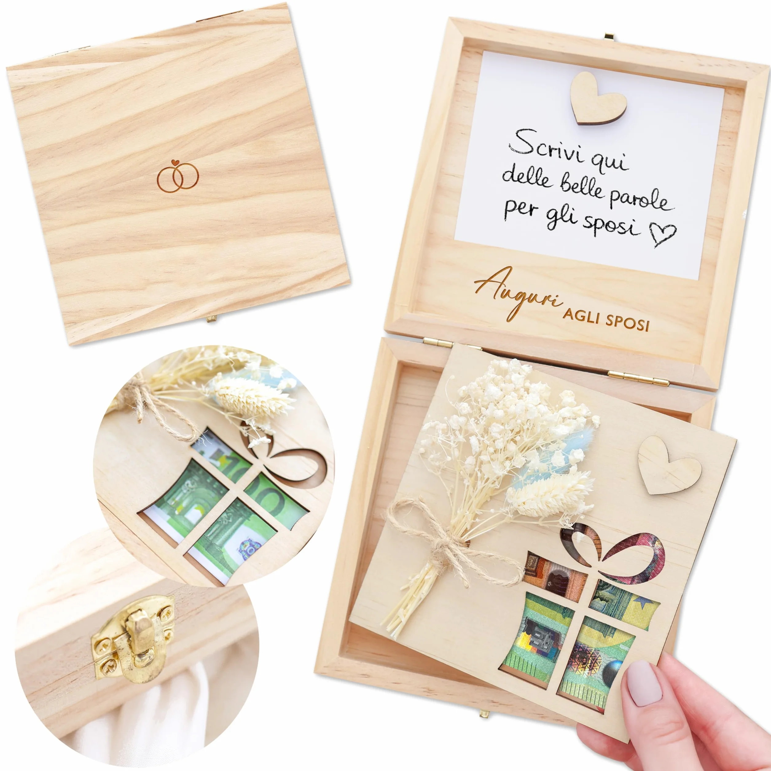 Joli Coon Regalo matrimonio personalizzato per sposi - Porta soldi matrimonio originale 14 x 14 x 3,5 cm