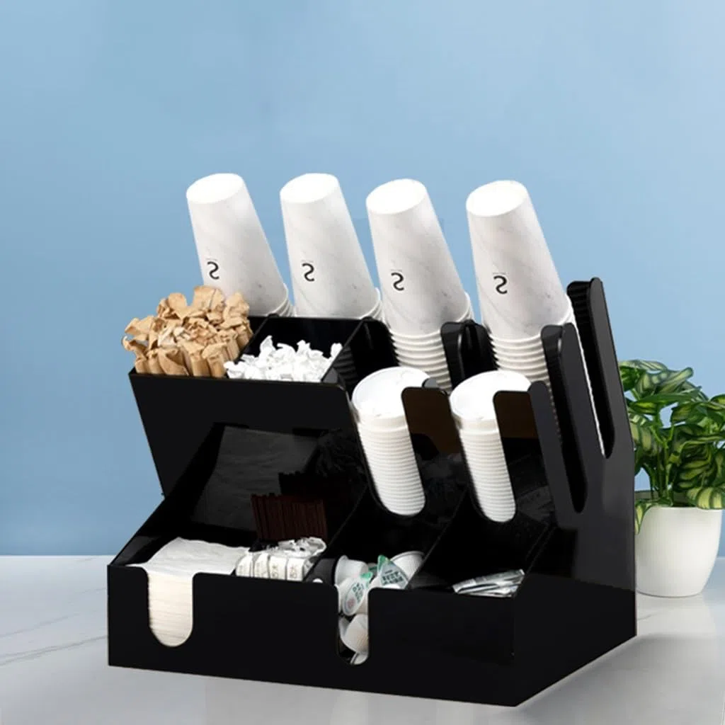Organizer per stazioni di caffè, organizer per bar in acrilico a 12 scomparti, organizer per condimenti, porta tazze da caffè usa e getta