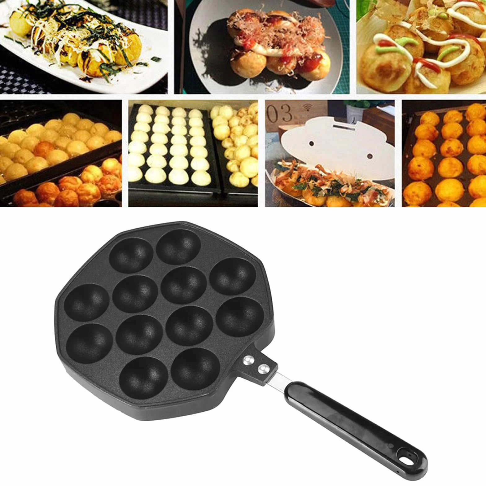 Takoyaki Maker Pan 19 fori in alluminio antiaderente Aebleskiver Ebelskiver