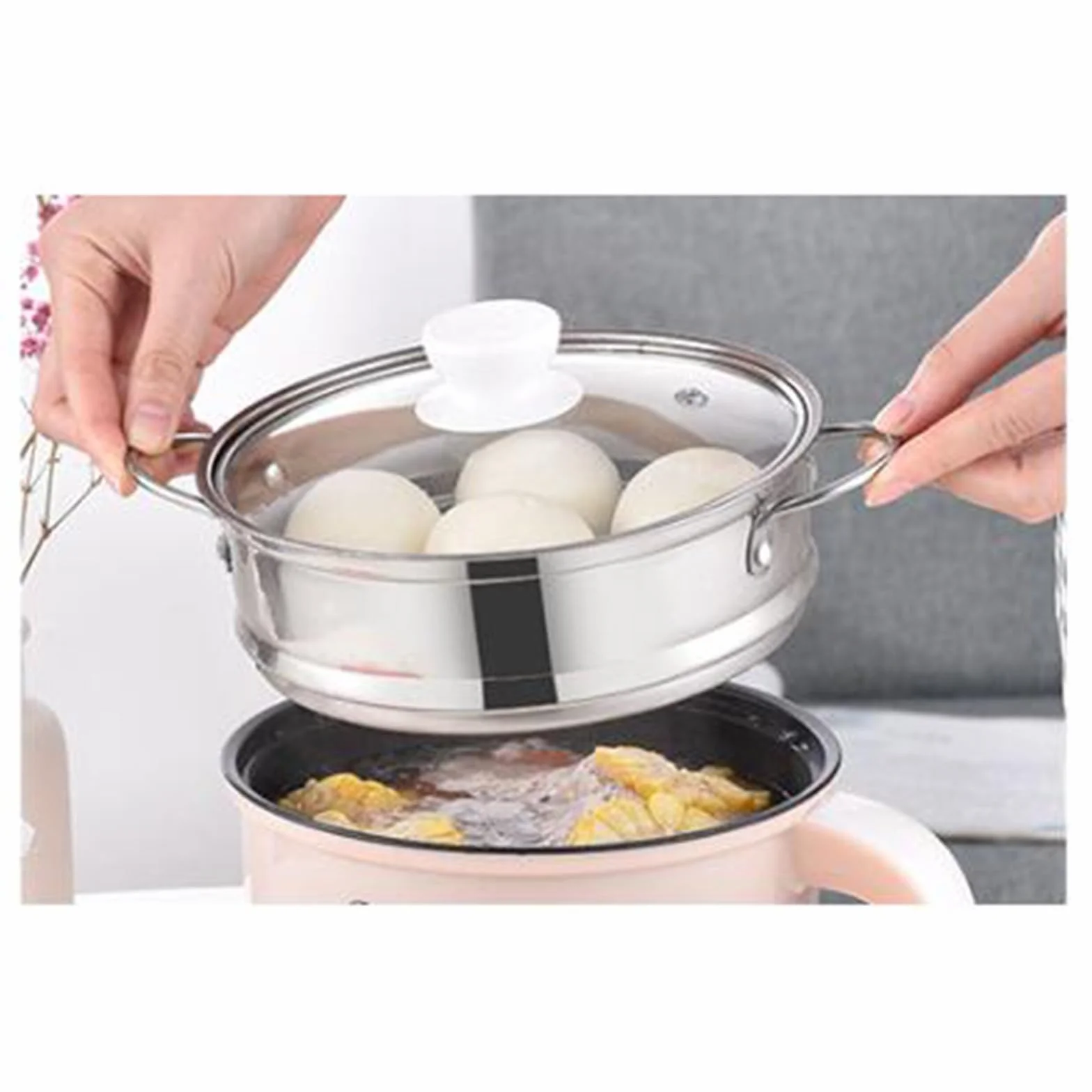 Mini Hot Pot Ramen Cooker Padella Elettrica Portatile Antiaderente Bianco