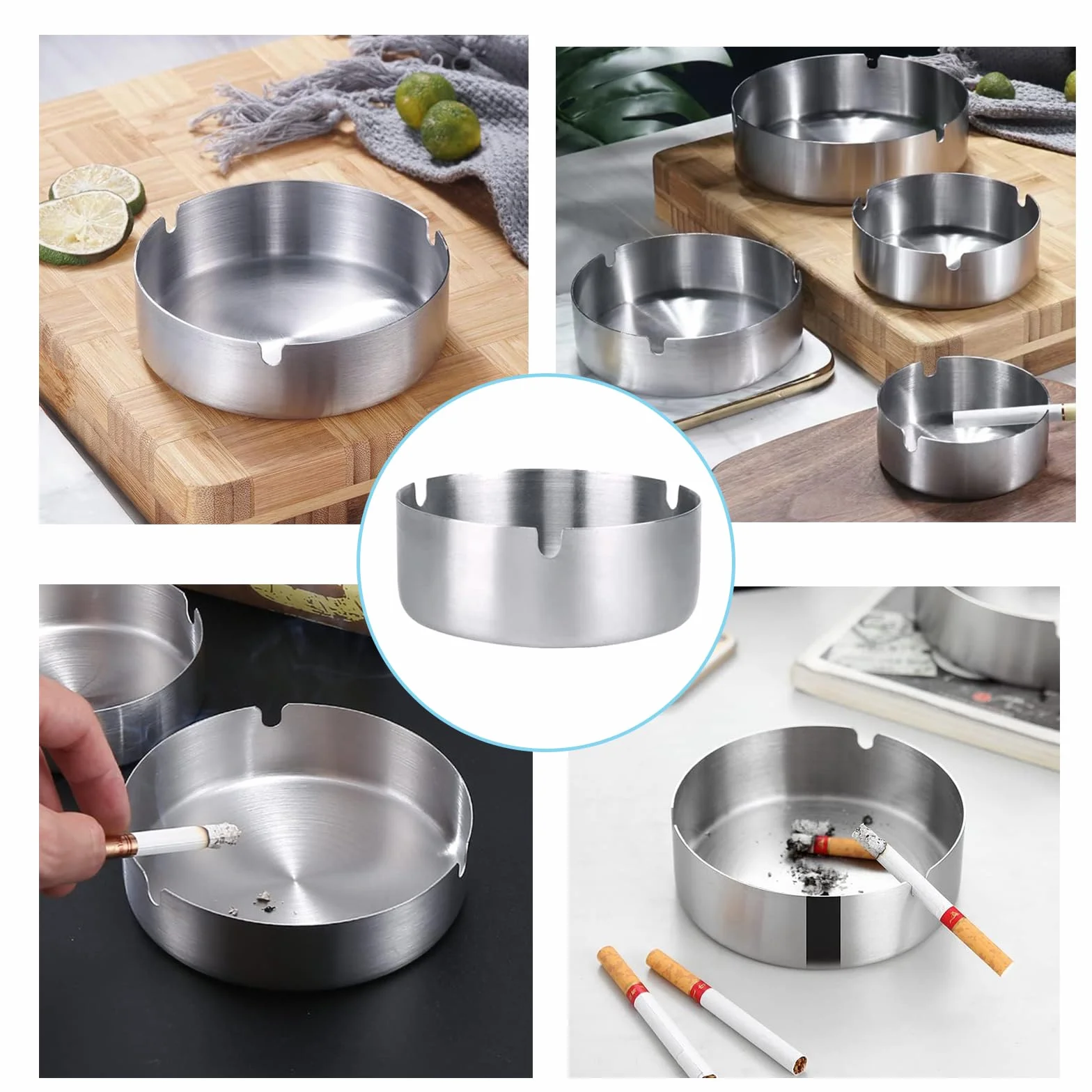Posacenere Moderno in Acciaio Inox 16 Pezzi 8cm da Tavolo Balcone