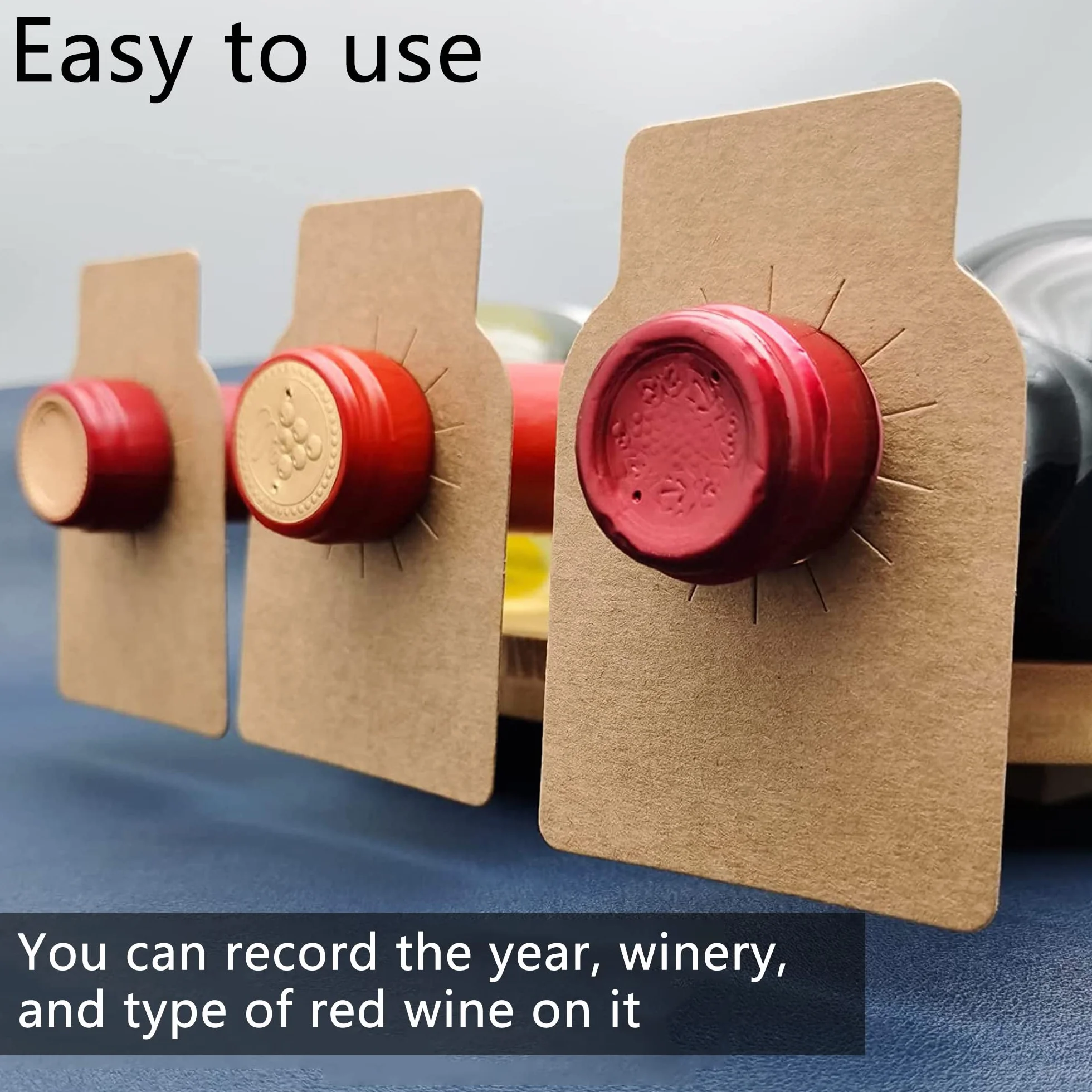 100PCS Etichette della bottiglia di vino della carta kraft Etichette per Bottiglie Champagne Etichetta della Bottiglia Cantina Utilizzato per cantinetta, portabottiglie e marcatura bottiglie