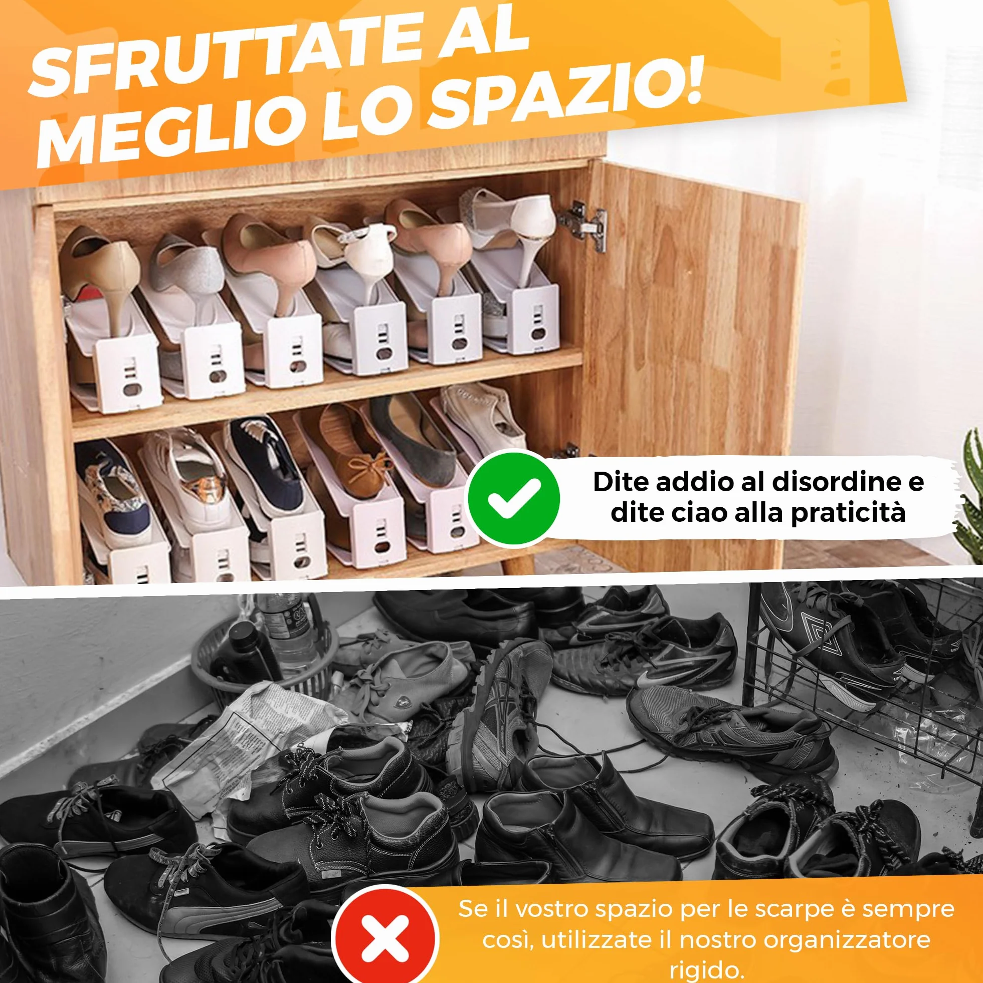Organizer Scarpe Salvaspazio Regolabile per Armadio 12 Pezzi Bianco