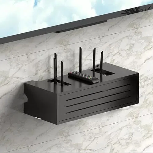 Supporto da parete in legno per router e scatola portaoggetti decorativa da 81,3 cm, per router WiFi, elegante copertura da appendere al pavimento, design salvaspazio grigio e bianco