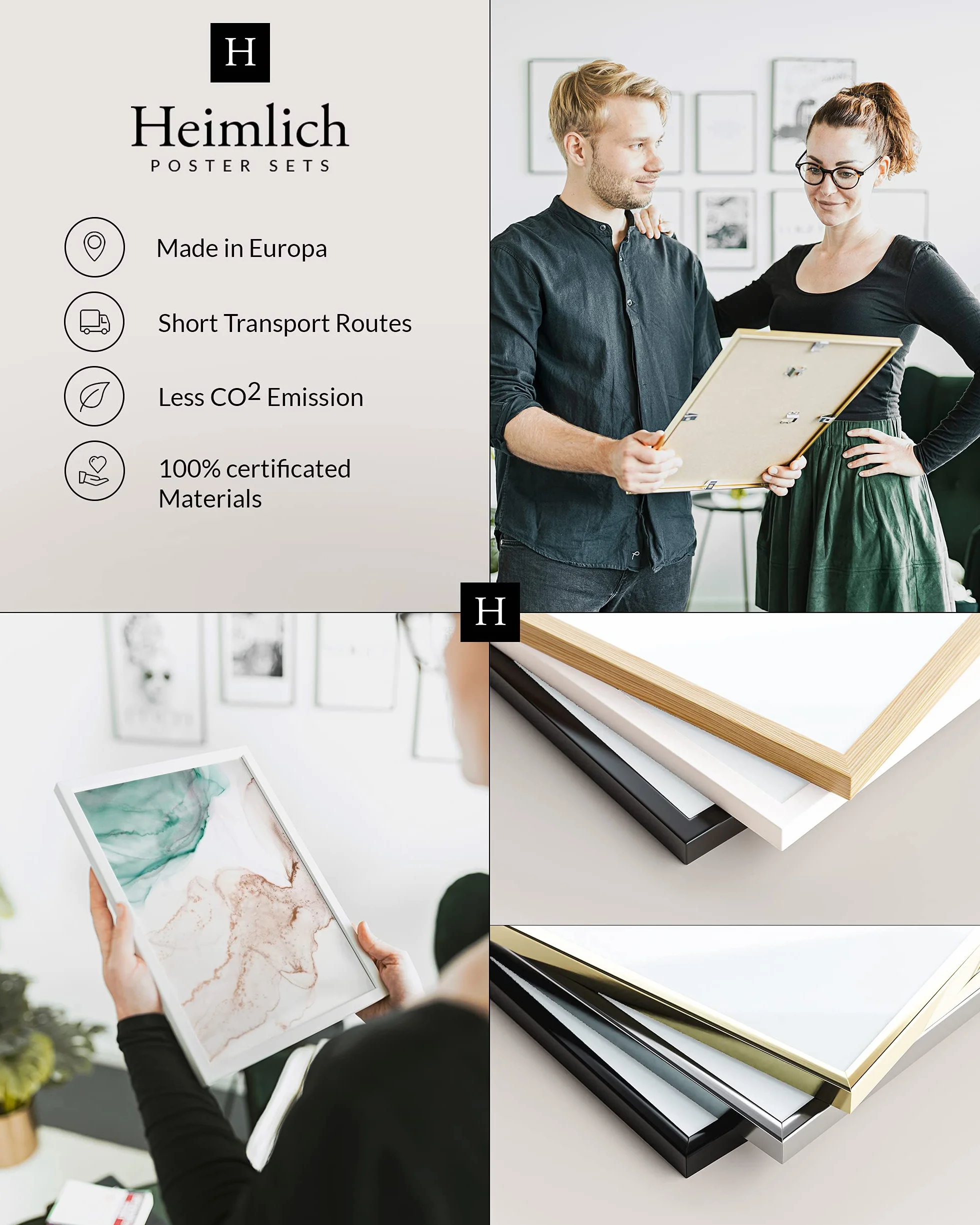 Heimlich Cornice A4 21x30 cm Legno di pino Bianco Confezione da 2 Cornici per certificati diplomi
