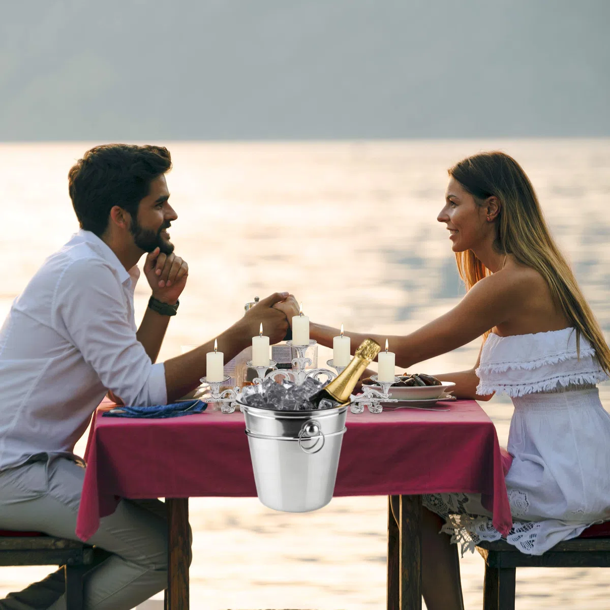 Relaxdays Champagne Cooler, portabottiglie per vino freddo da tavolo, Ø 18 m, poco ingombrante, per spumante, in ferro, argento