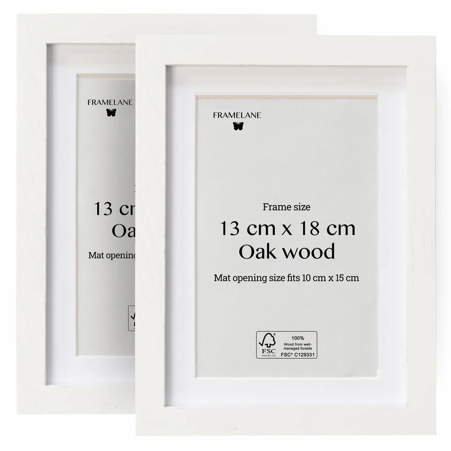 Set di 2 cornici in legno bianco 13 x 18 cm, cornice in rovere bianco, certificato FSC, con cavalletto e clip in metallo
