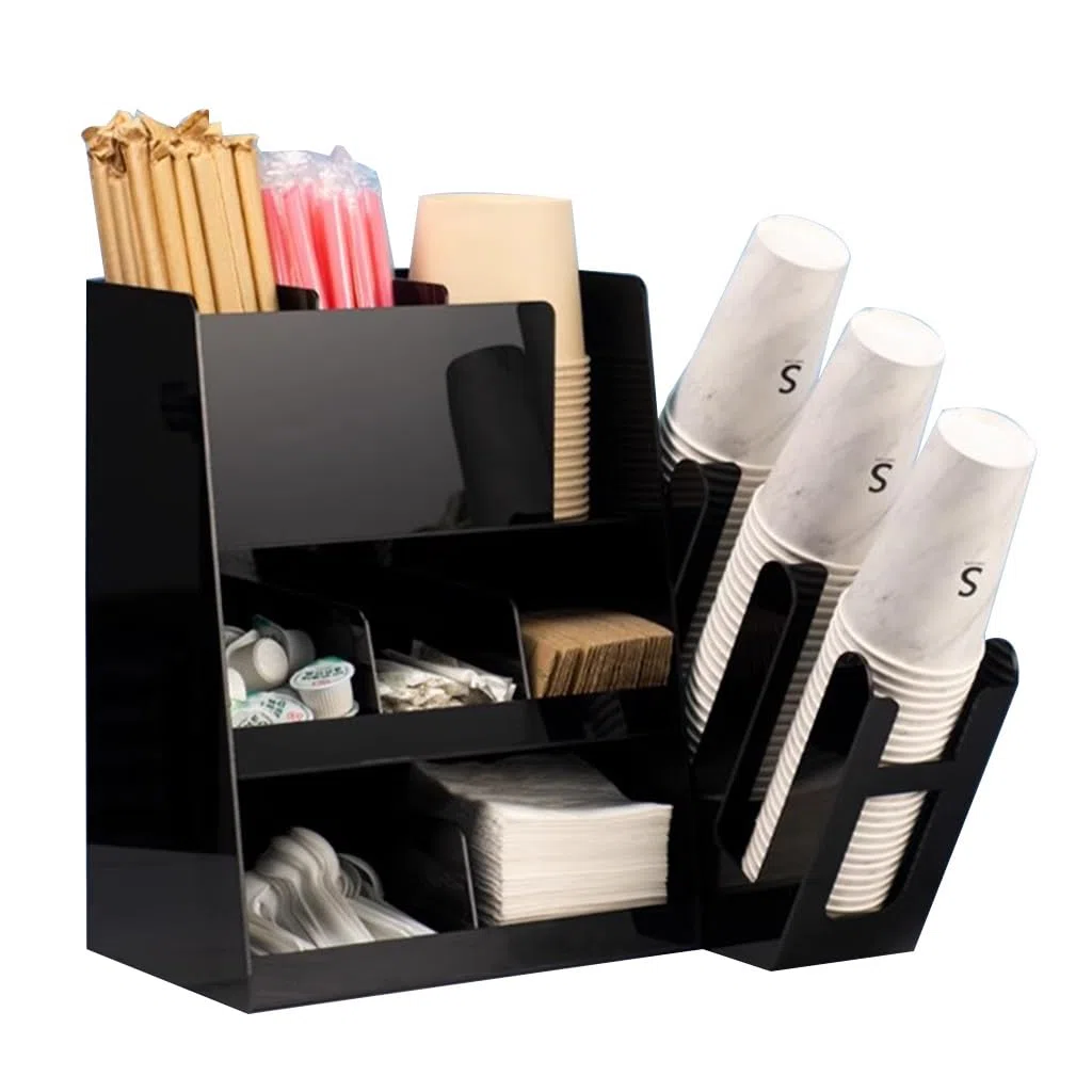 Set di organizer per stazioni da caffè, organizer per bancone, tazze usa e getta e porta coperchio per ufficio, salotto, sala ricevimenti