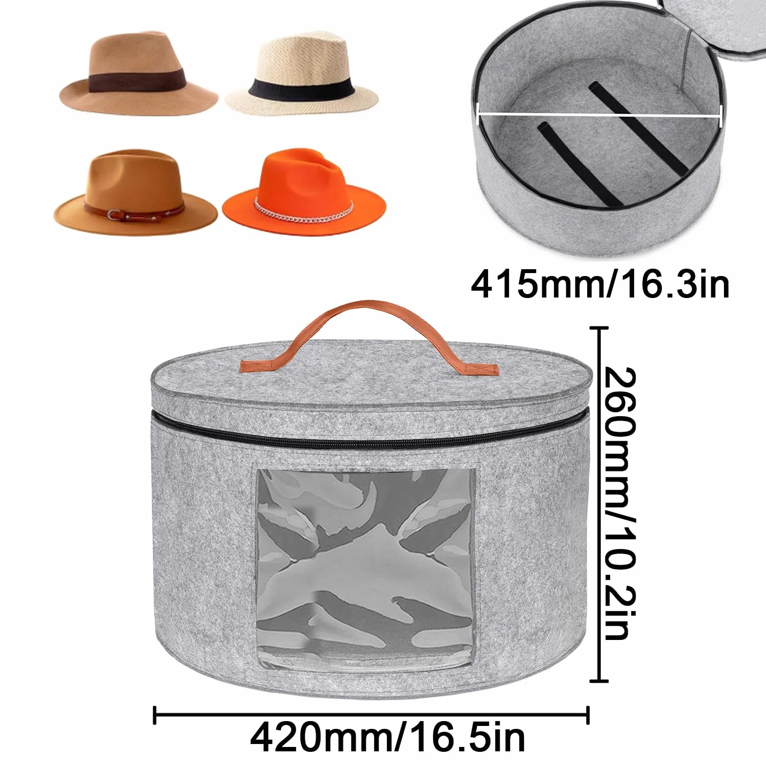 Rierousy Scatola pieghevole per cappelli rotonda in tessuto 42 x 25 cm Grigio chiaro