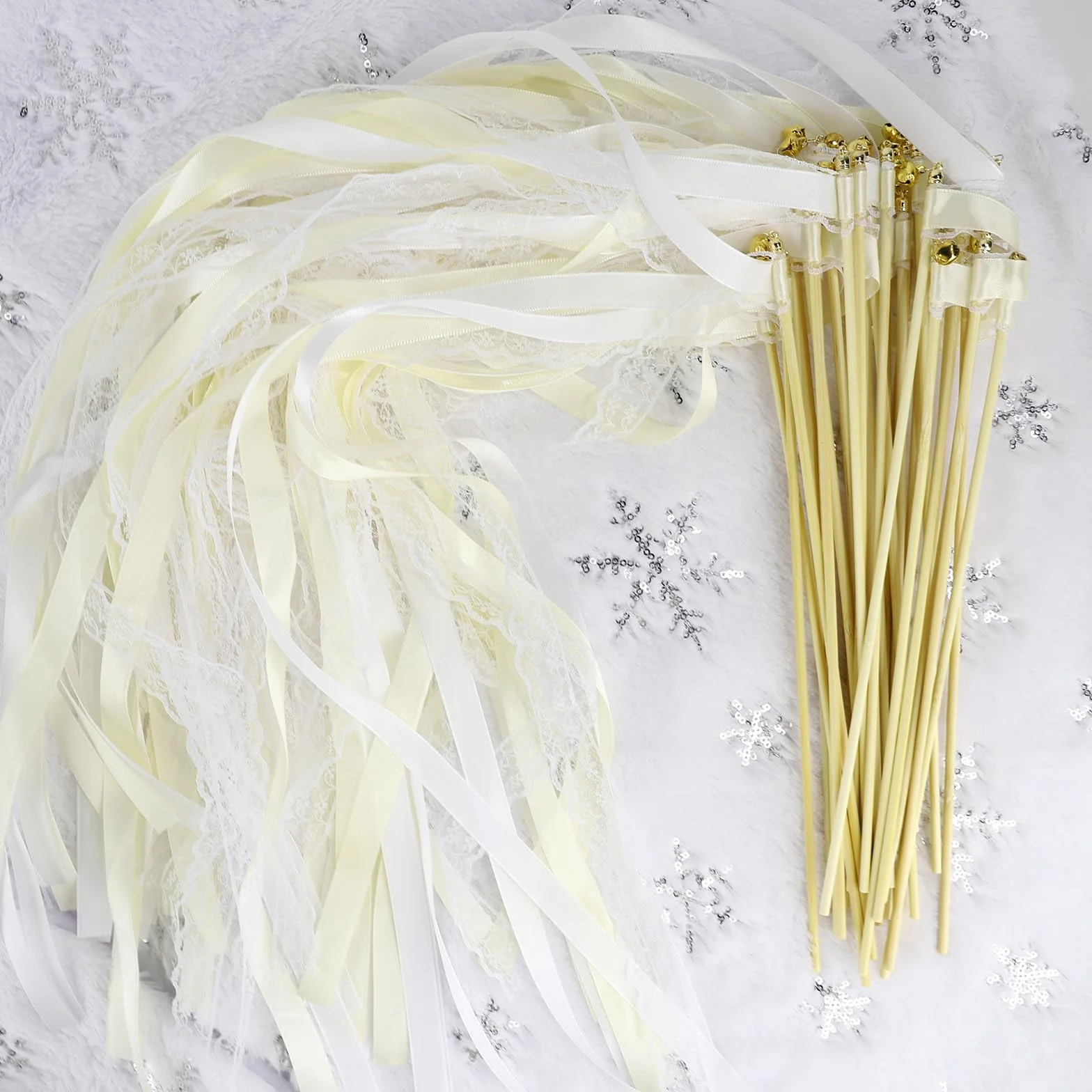 Bacchette Matrimonio con Grandi Campane,Bacchette da Sposa,Riutilizzabile Wedding Wands,Bacchette Nuziali per Decorazioni di Nozze Compleanno Feste (50 Pcs Beige)