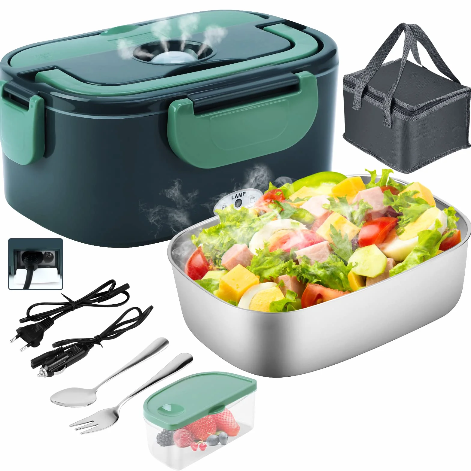 Scaldavivande Portatile 4 in 1 12V/24V/220V~240V 60W 1.5L Acciaio Inox per Auto Camion Ufficio