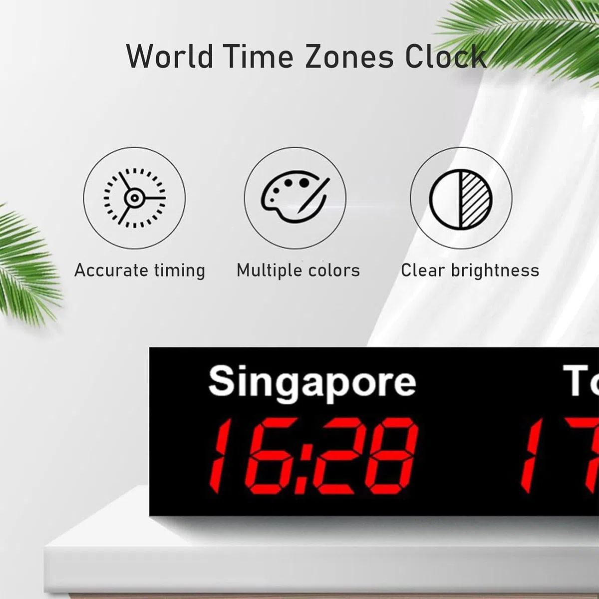 Orologio Mondiale Digitale a LED, Fuso orario 3/4/5 Città Orologio Mondiale con Fuso orario Città da Parete, Materiale in Lega di Alluminio per casa, Hotel, Ufficio, aeroporti,Green-3City