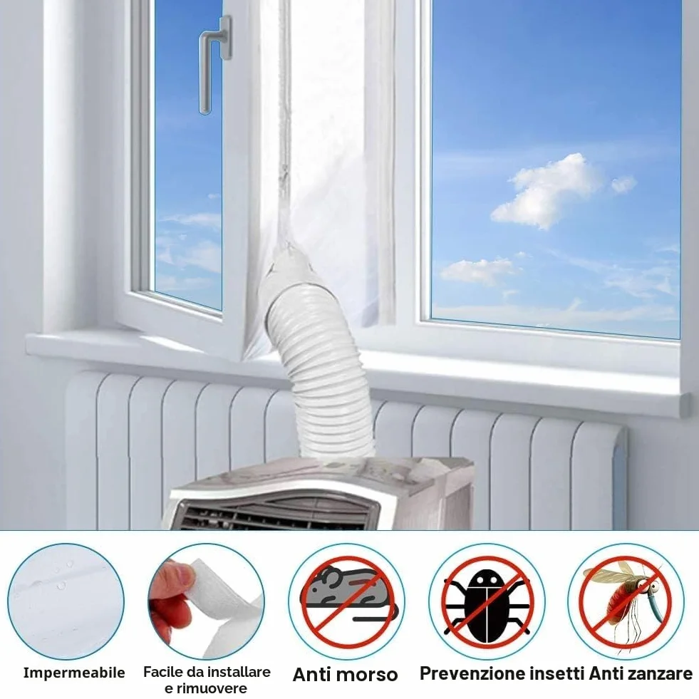 MOEGFY 400CM Guarnizione Universale Finestre per L’Aria Condizionatore Portatile Tutti Climatizzatori Mobili, Mantene l'aria Fredda Impermeabile, Tiene lontani Gli Insetti, Facile da Installare