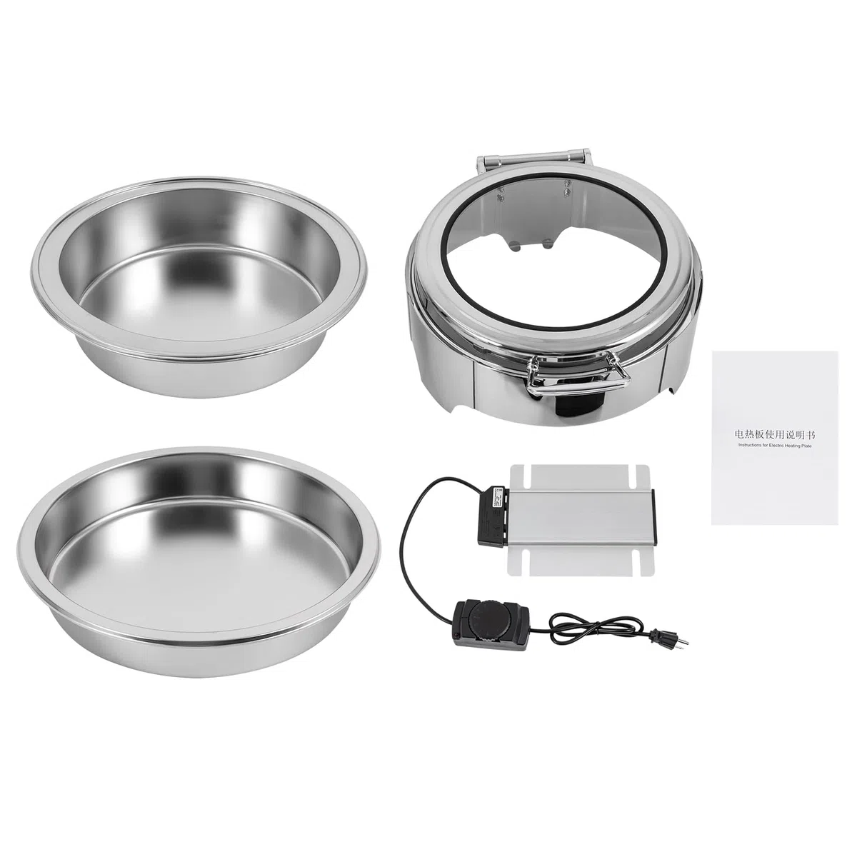 Set da buffet rotondo for scaldavivande elettrico da 400 W, 6 litri | Server for sfregamento in acciaio inossidabile for eventi di catering, ristoranti(Single)