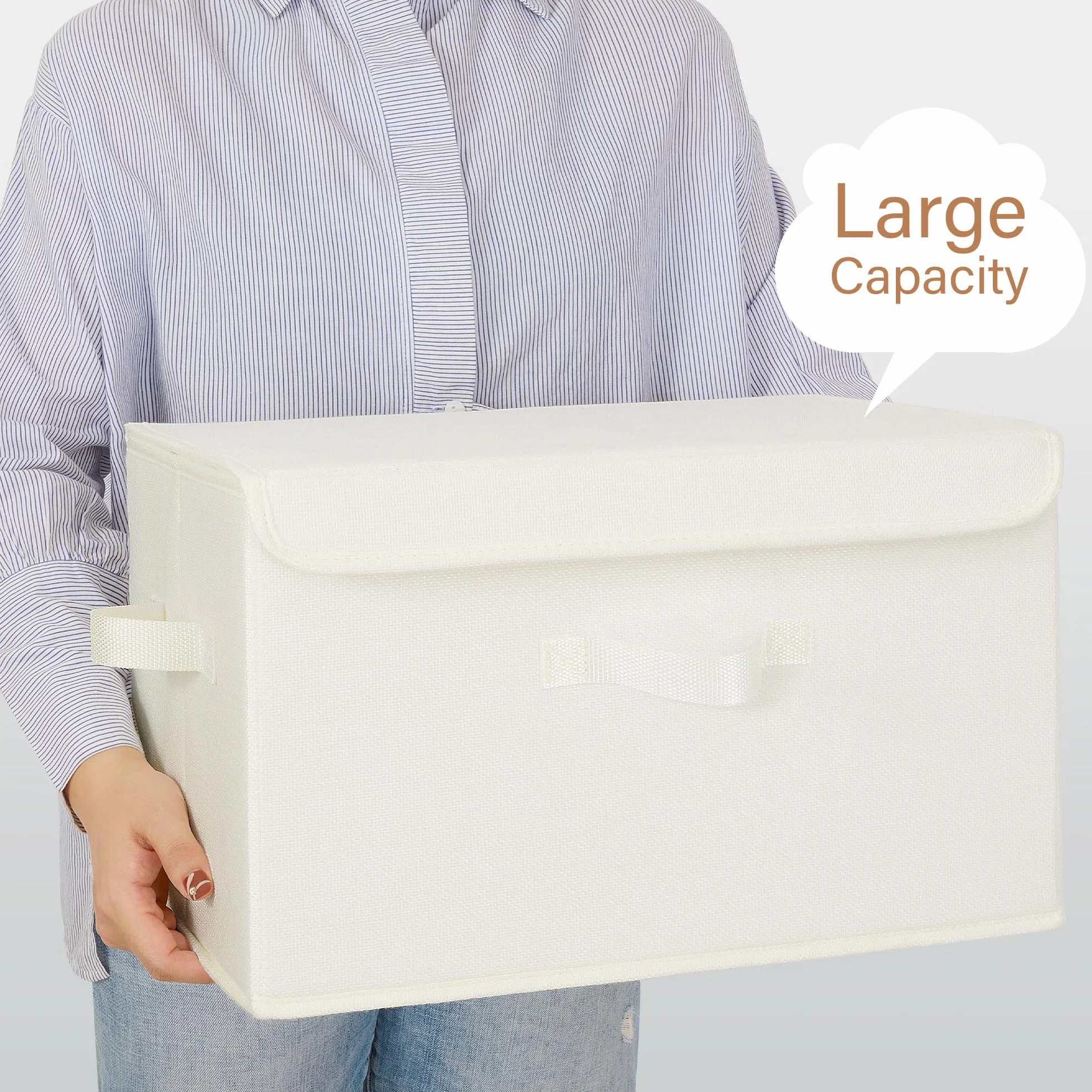 GRANNY SAYS Scatole Portaoggetti con Coperchio, Set di 2 Rigide in Tessuto Bianco per Scaffali Armadio