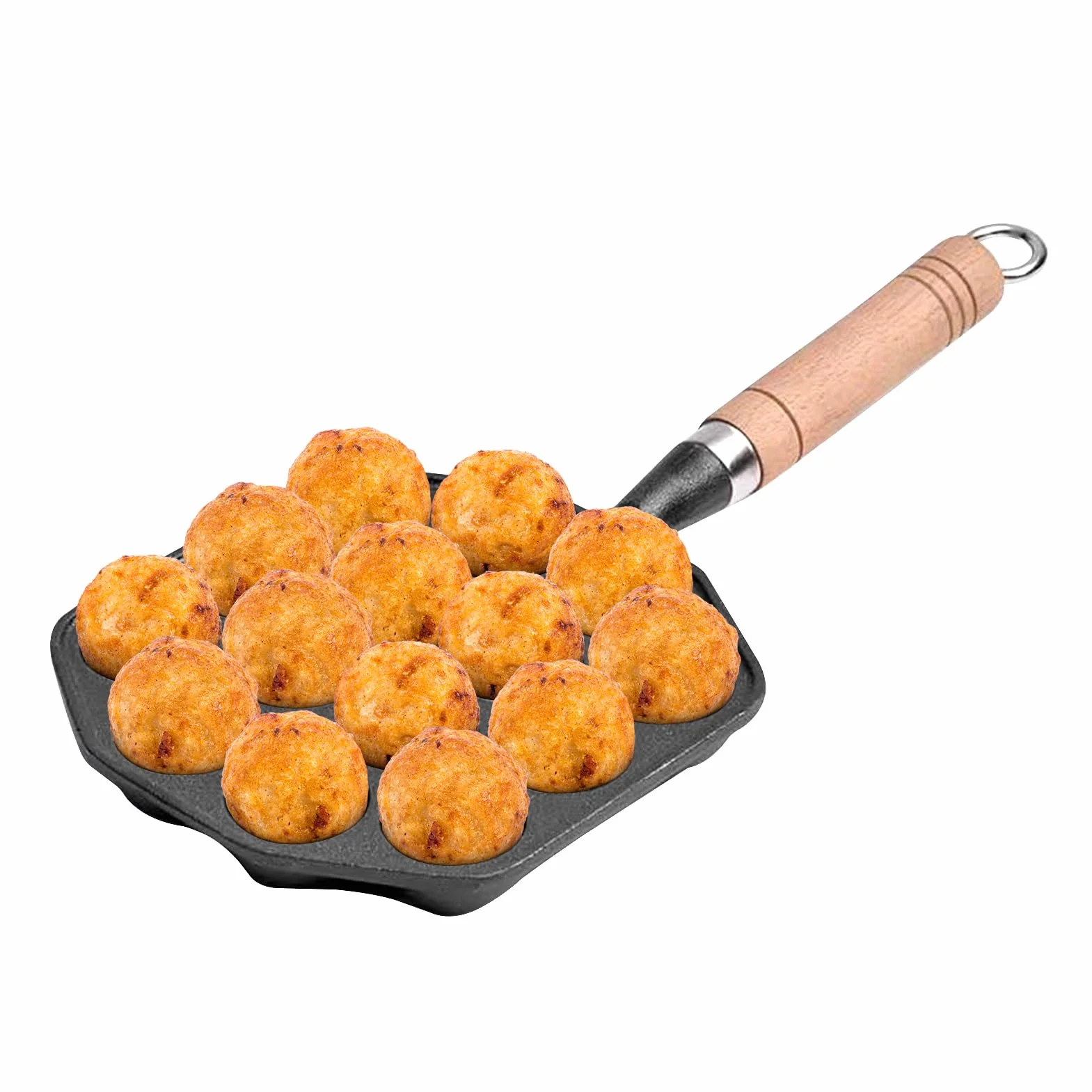 Padella Antiaderente Aebleskivers Takoyaki 14 Fori Ghisa Manico Staccabile