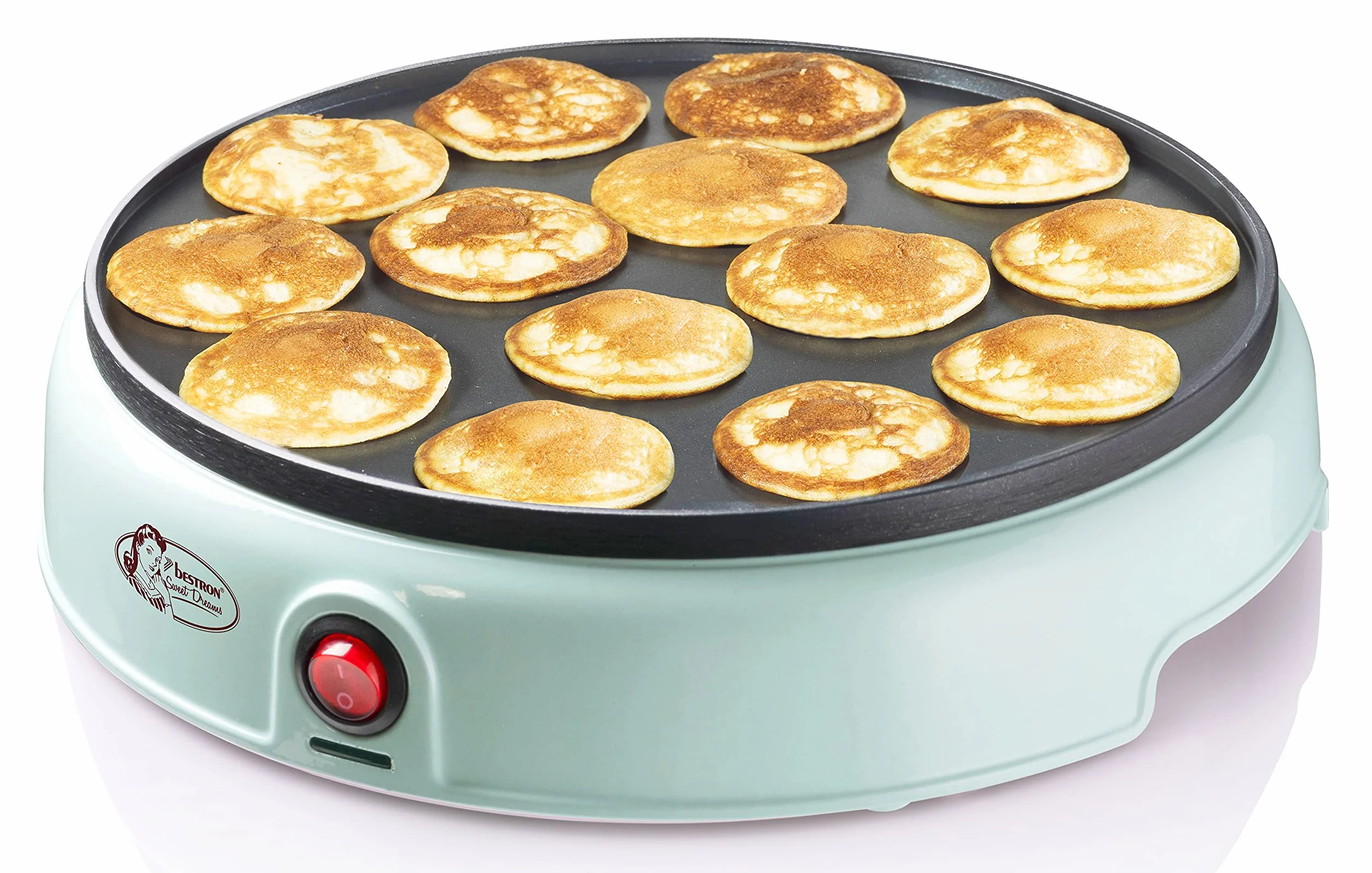 Bestron macchina per poffertjes retrò, mini crepes, specialità olandese, rivestimento antiaderente, spia luminosa, Sweet Dreams, verde