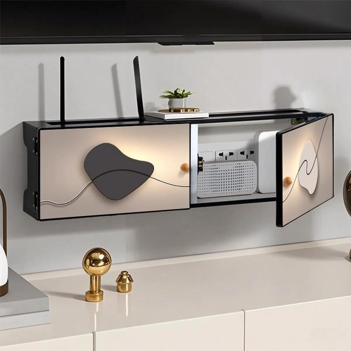 Scatola portaoggetti per router WiFi, modem rack e striscia di alimentazione per gestione dei cavi, elegante nascondiglio per soggiorno e camera da letto