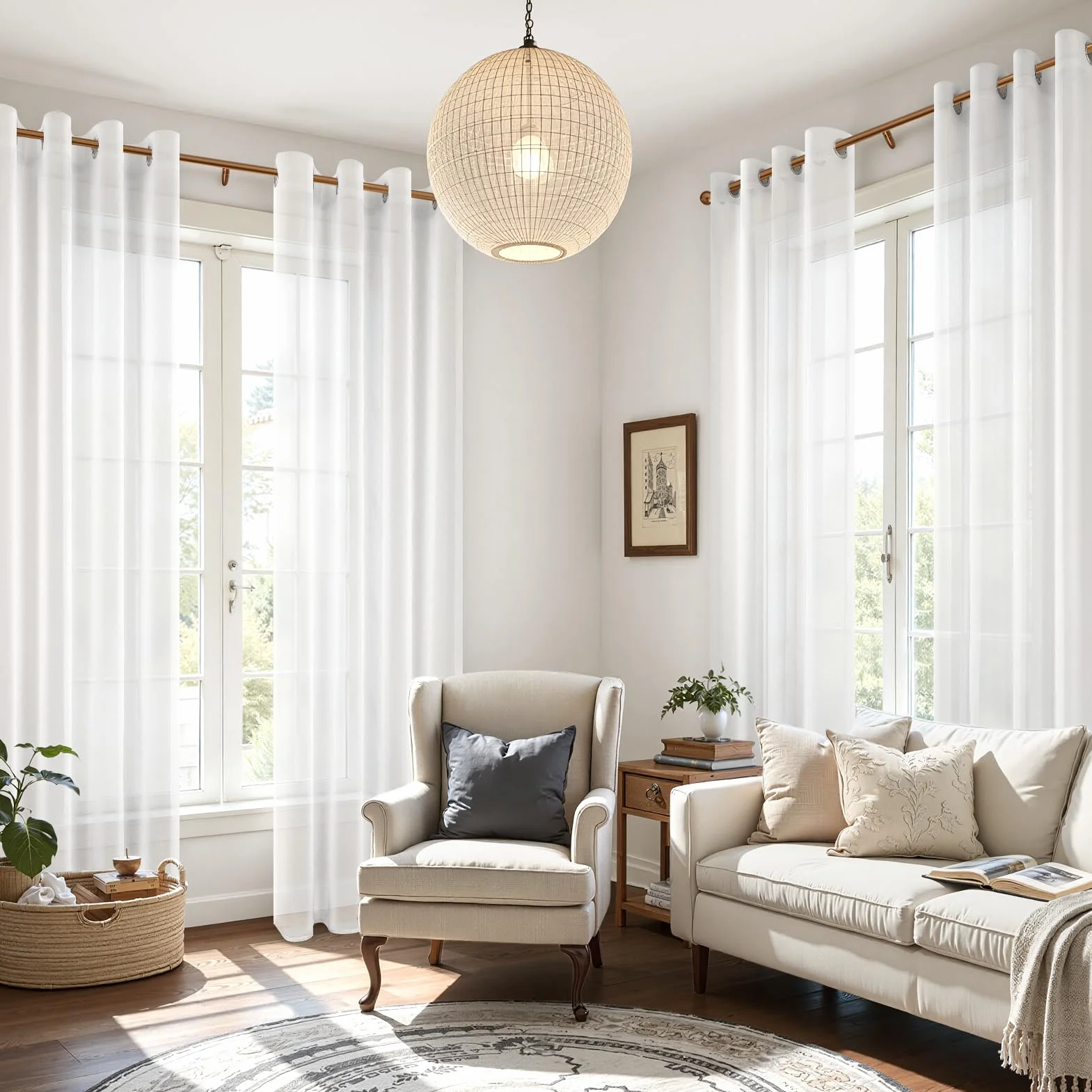 MRTREES Tende per interni Voile Semi Trasparenti Bianche 2 Pezzi con Occhielli 140x260 CM Tenda a Panello Tende Leggere Morbida per Camera da Letto e Soggiorno Finestra Moderne