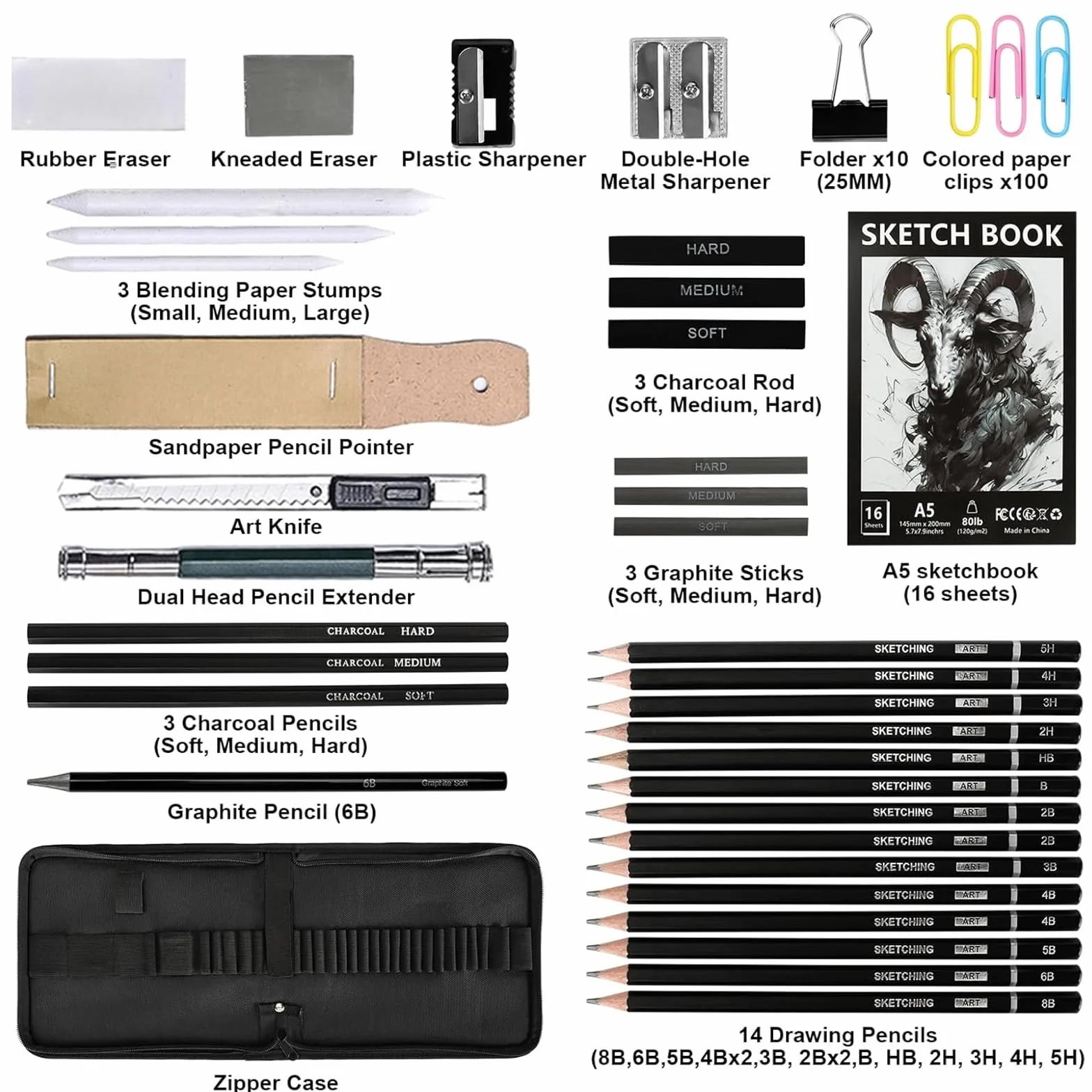 UCAMP Kit da disegno 35 pezzi con matite per artisti, set professionale con borsa per principianti