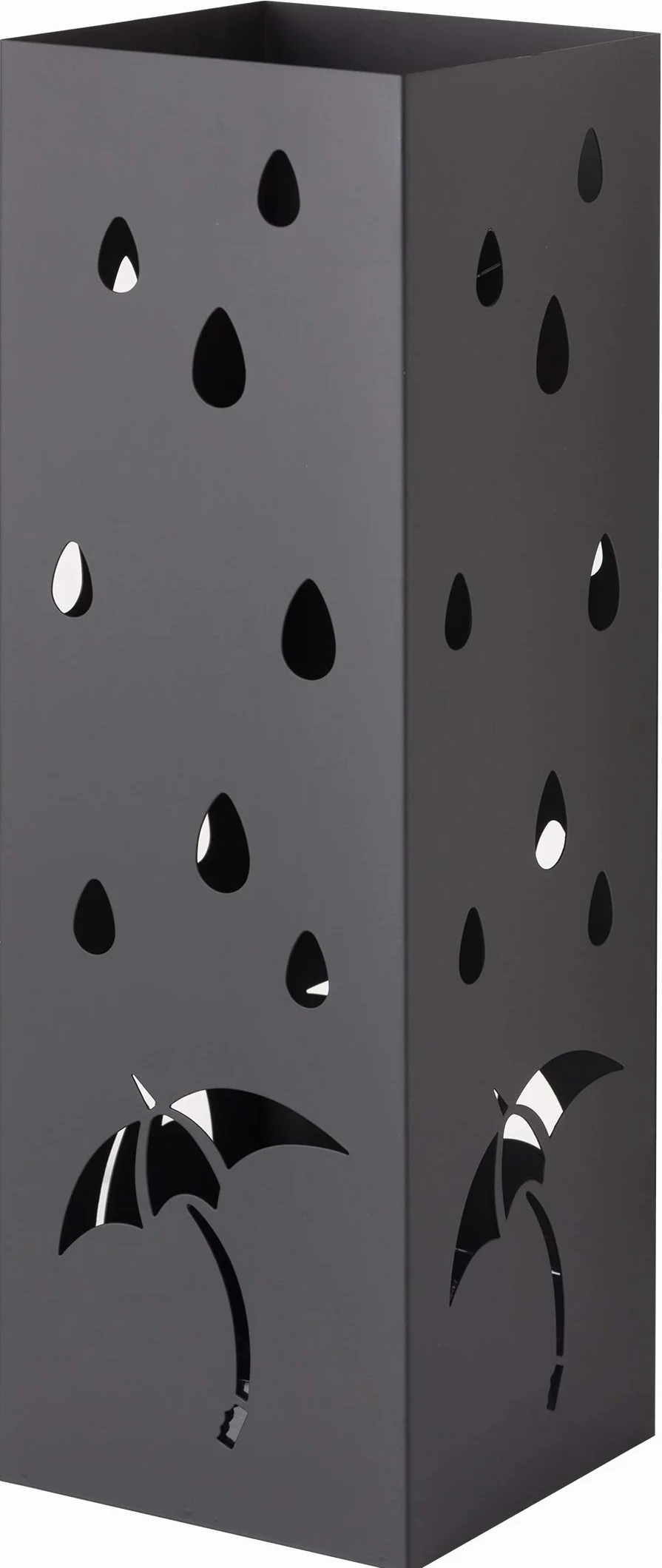 Baroni Home Portaombrelli Design Porta Ombrelli Moderno in Metallo con Intaglio Pioggia Ombrelli Nero con Gancino e Vaschetta Scolapioggia Rimovibile 15,5X15X49 cm