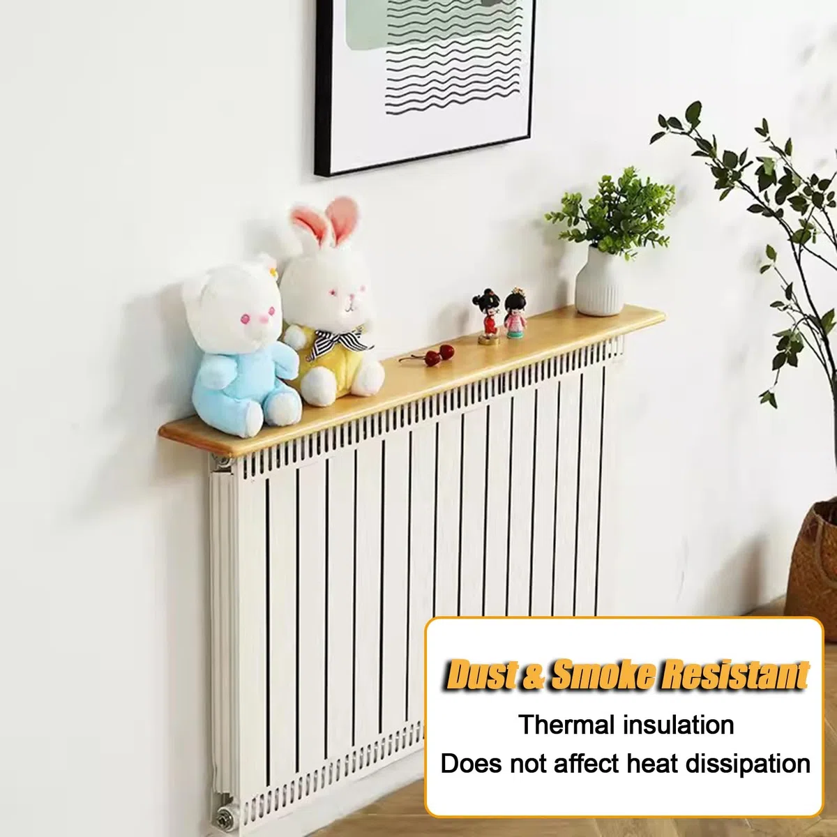 Mensola galleggiante personalizzata sopra il radiatore anti fumo e polvere per casa/hotel/asilo bianco rettangolare pannello in legno 140x20x2.2cm